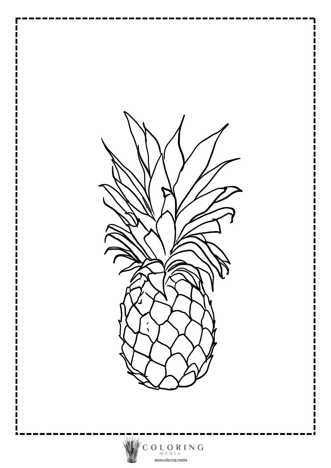 A black and white outline of a pineapple for coloring.