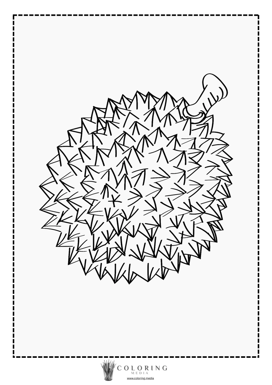 A spiky durian fruit outlined for coloring.