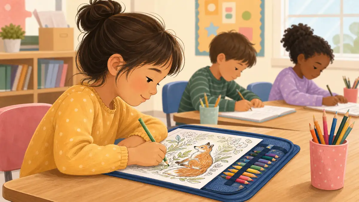 Early finisher student doing coloring activity independently in classroom