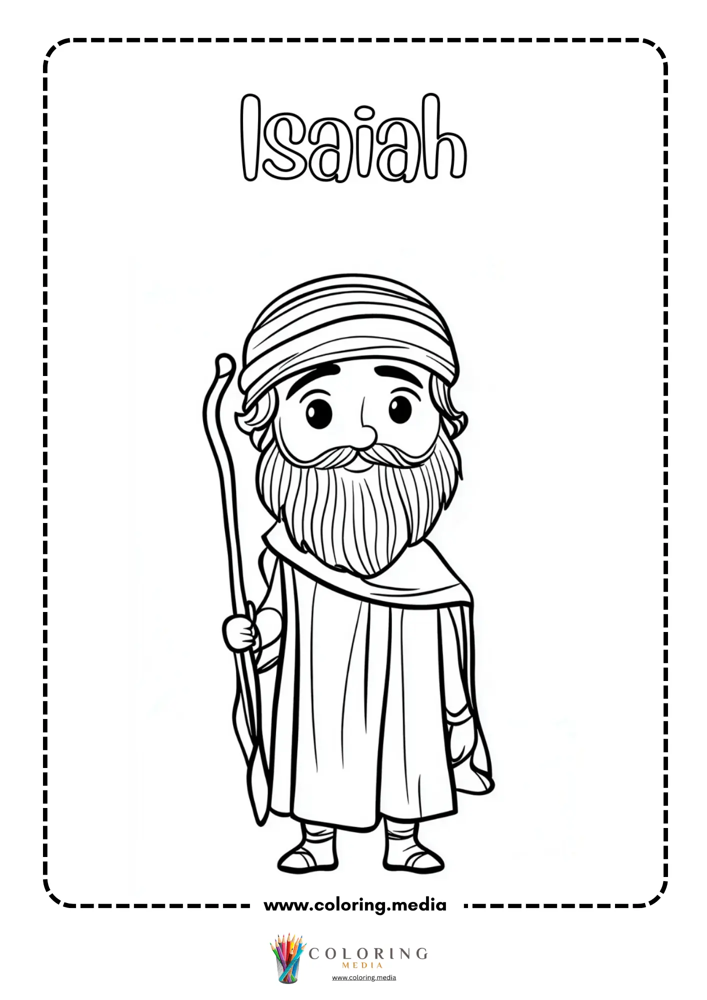 Isaiah bearded prophet with headband and staff