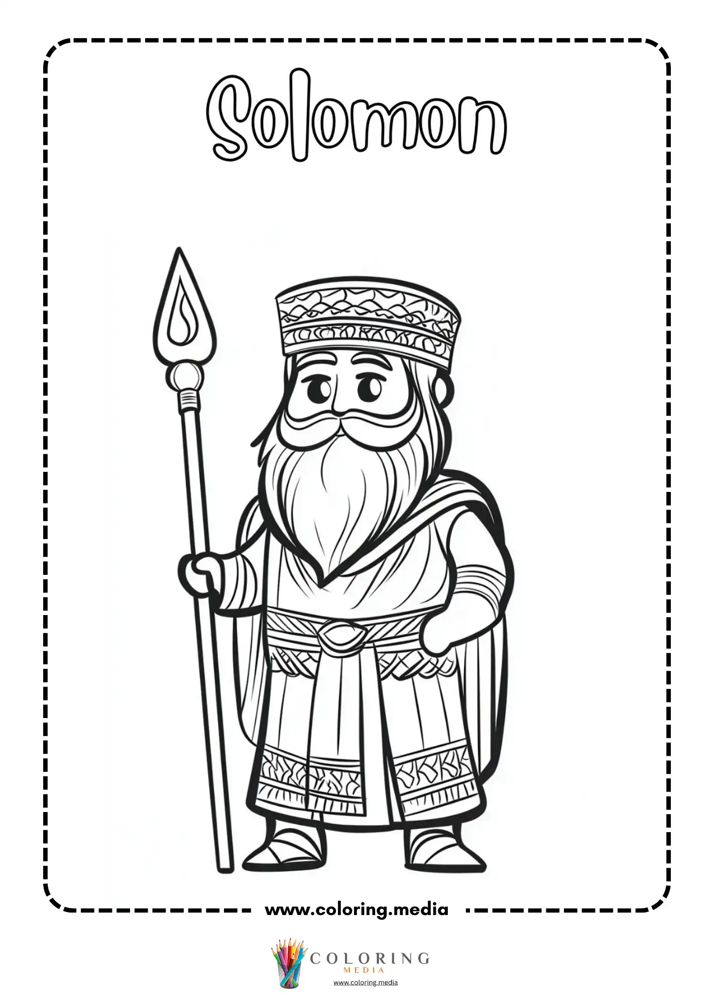 Solomon bearded king in royal robes with spear