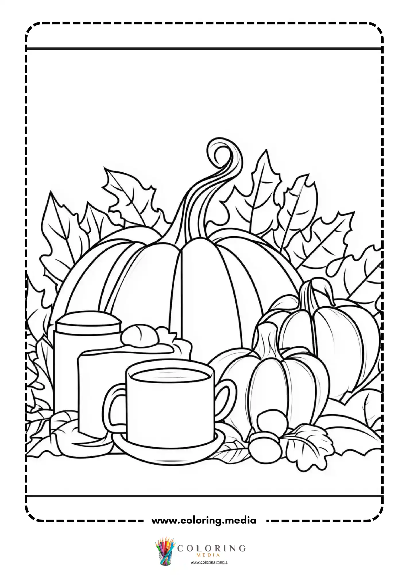 Large pumpkin with curly stem surrounded by leaves