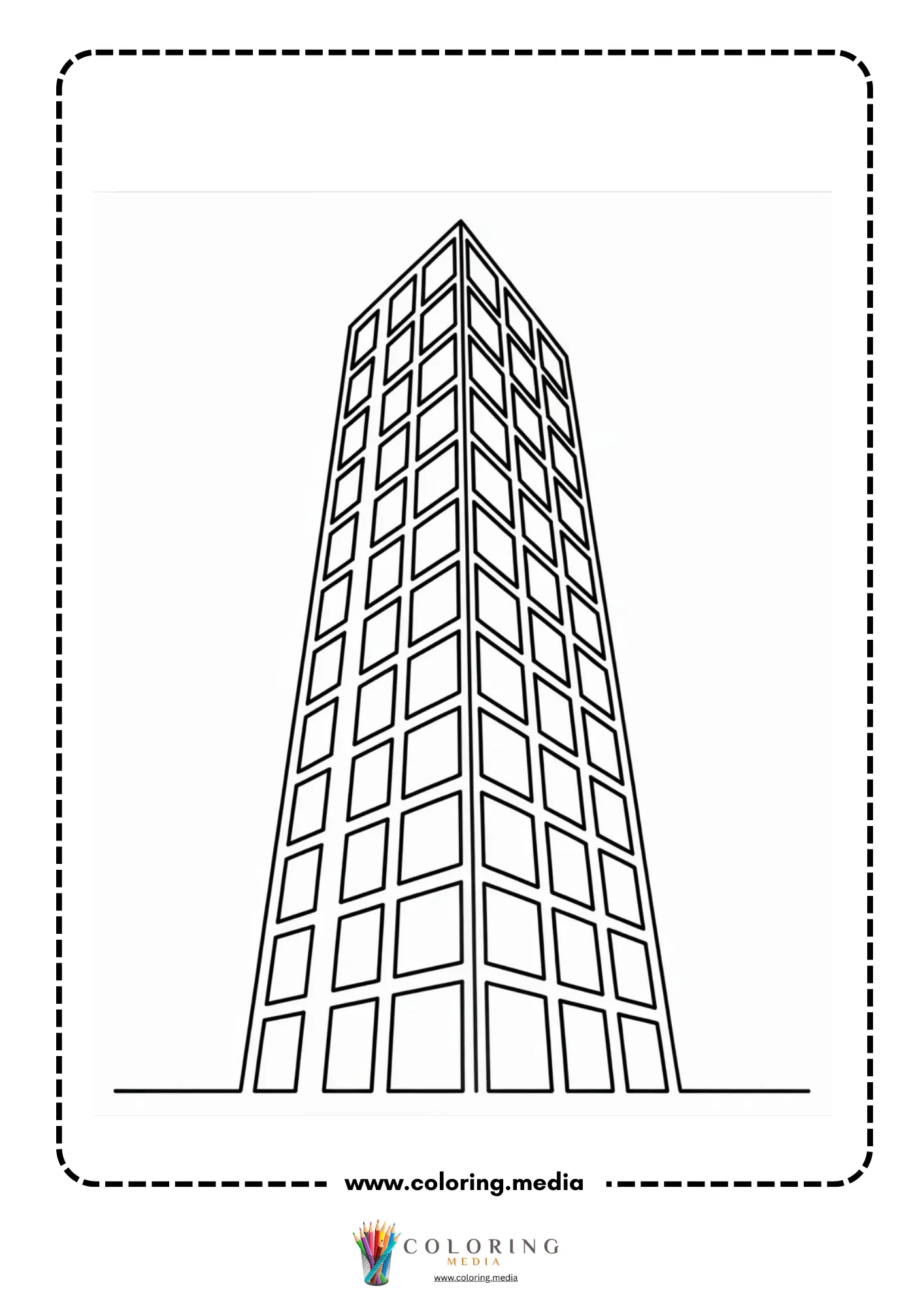Skyscrapers coloring page with large skyscraper and city blocks
