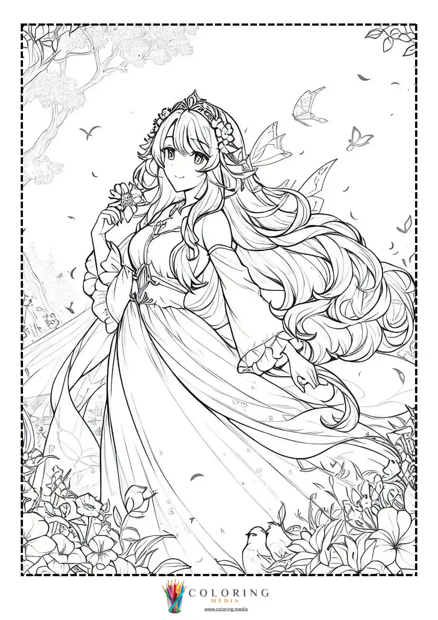 Fairy princess with flower and falling petals