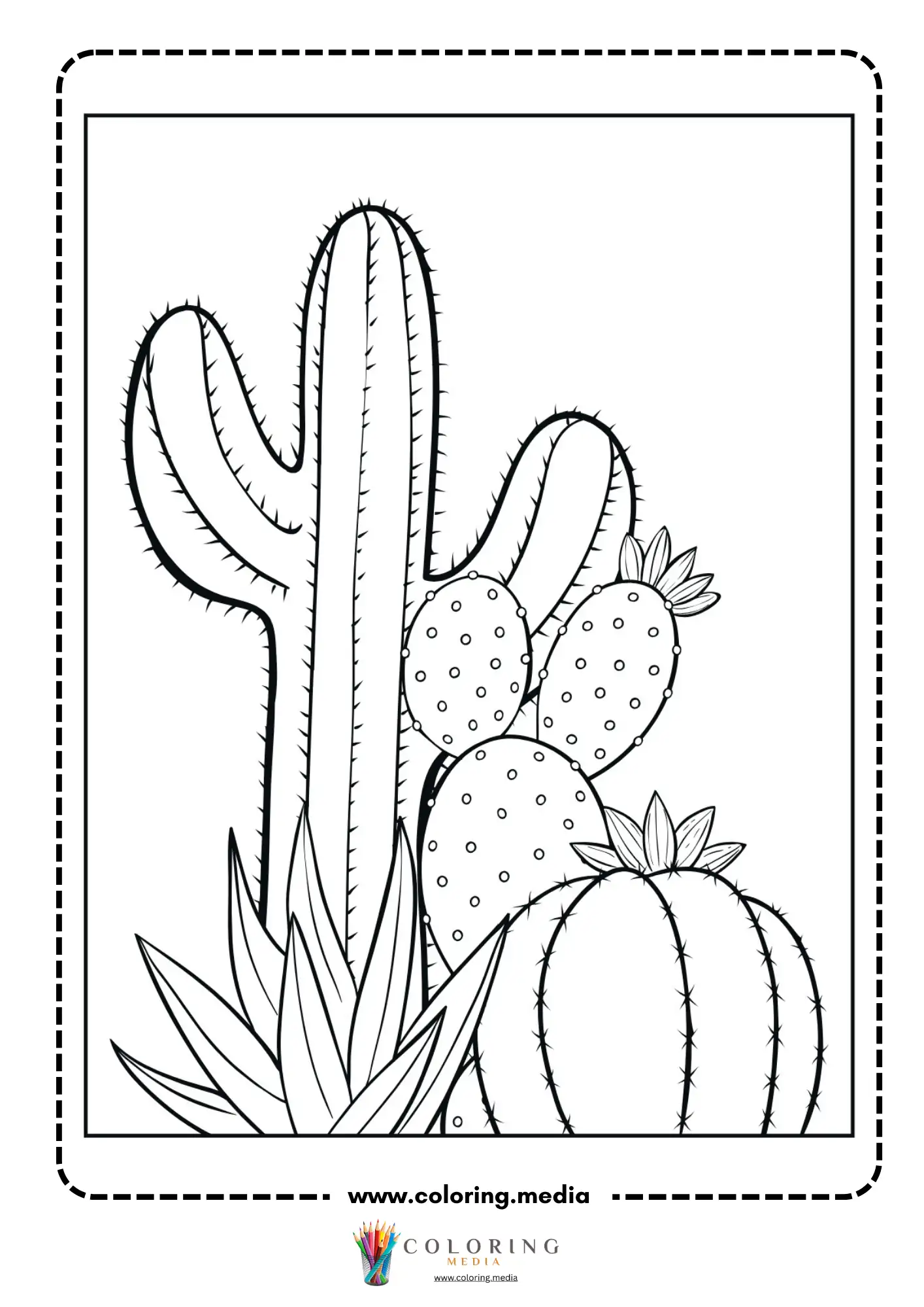 Desert cactus group with prickly pear pads