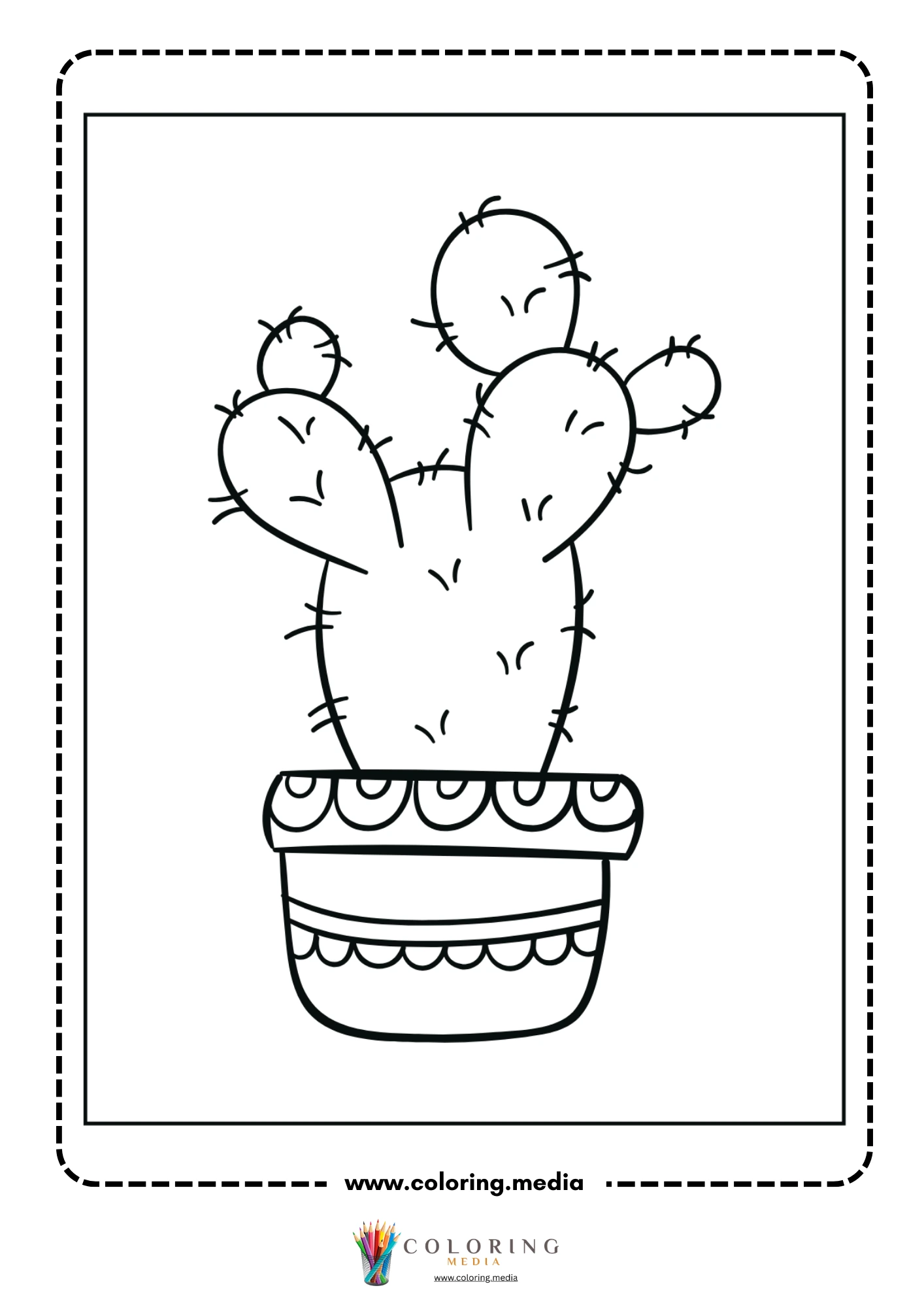 Flowering cactus in spotted flowerpot