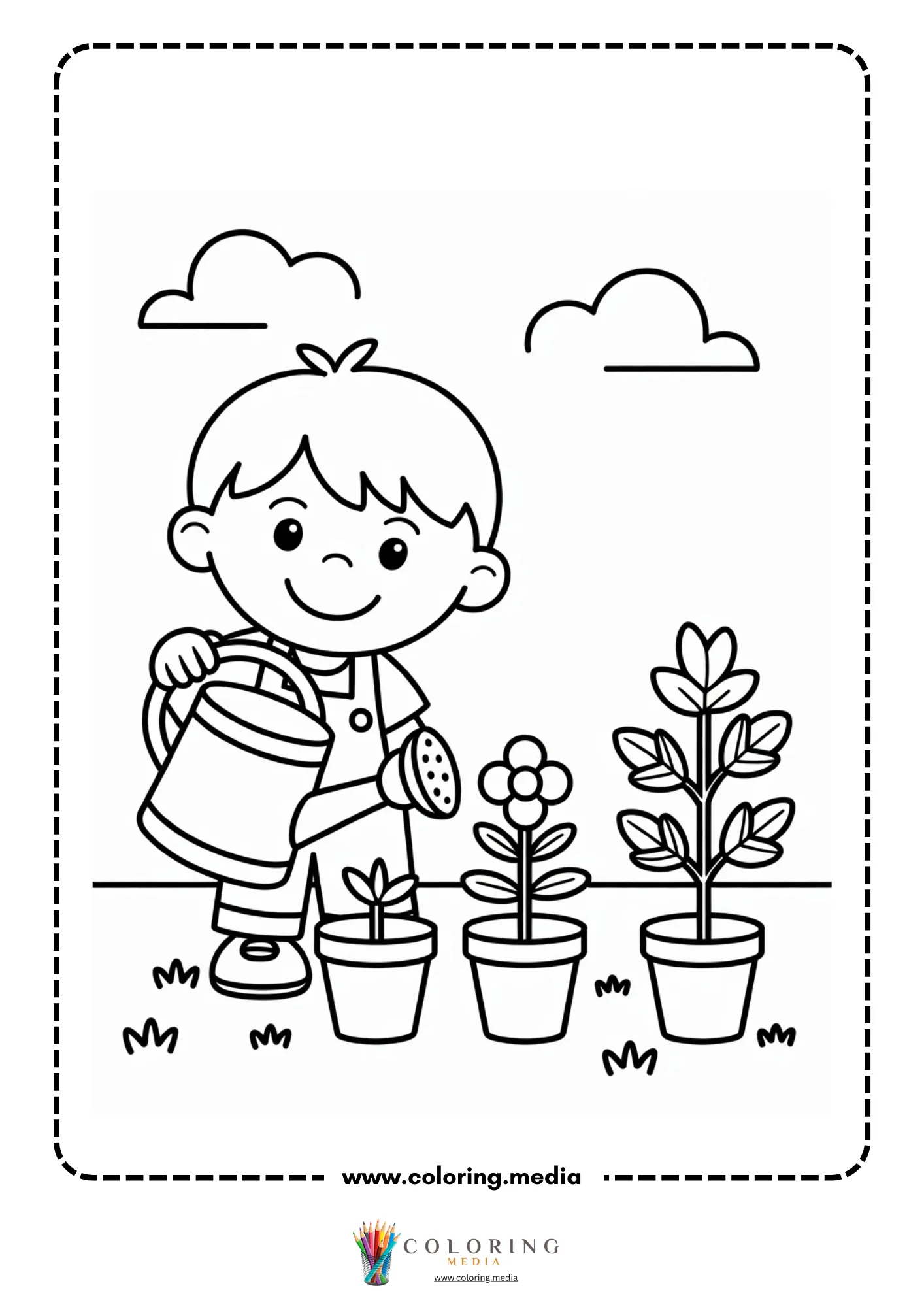 Girl watering flowers in garden