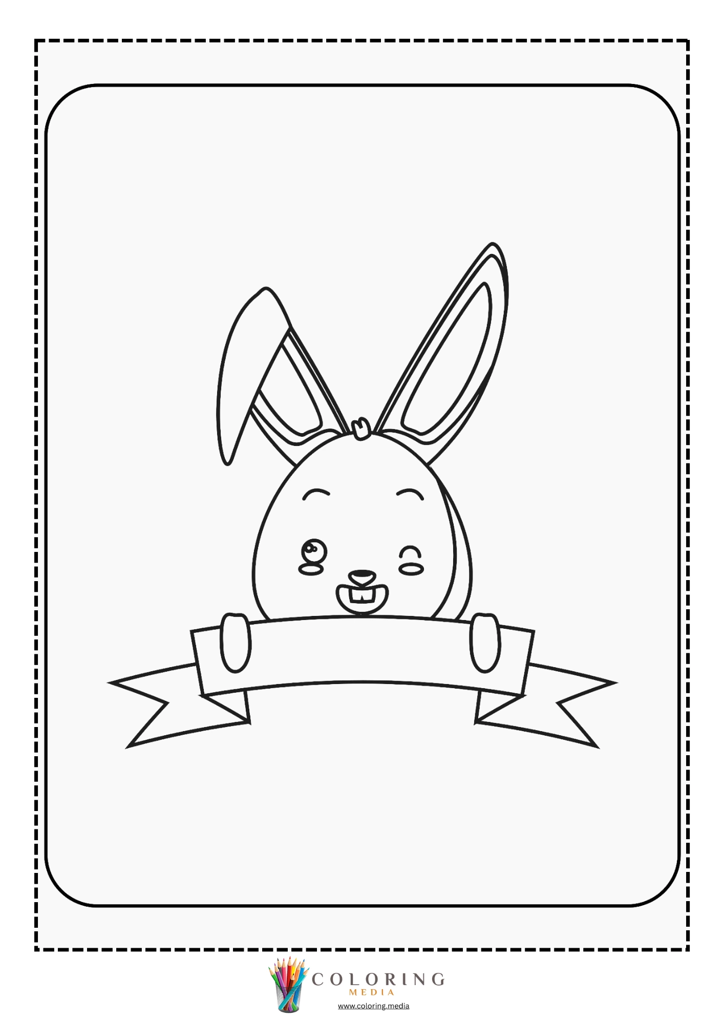 Easter bunny peeking over banner