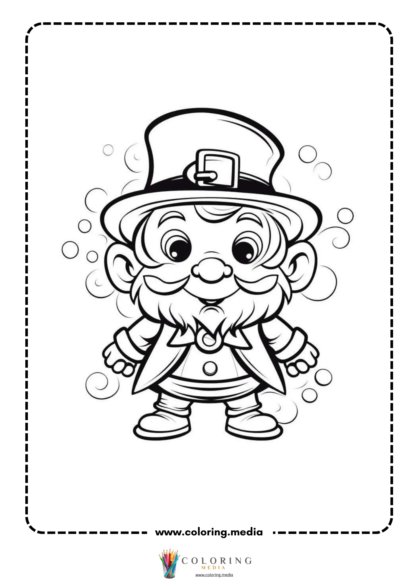 Smiling leprechaun holding pot