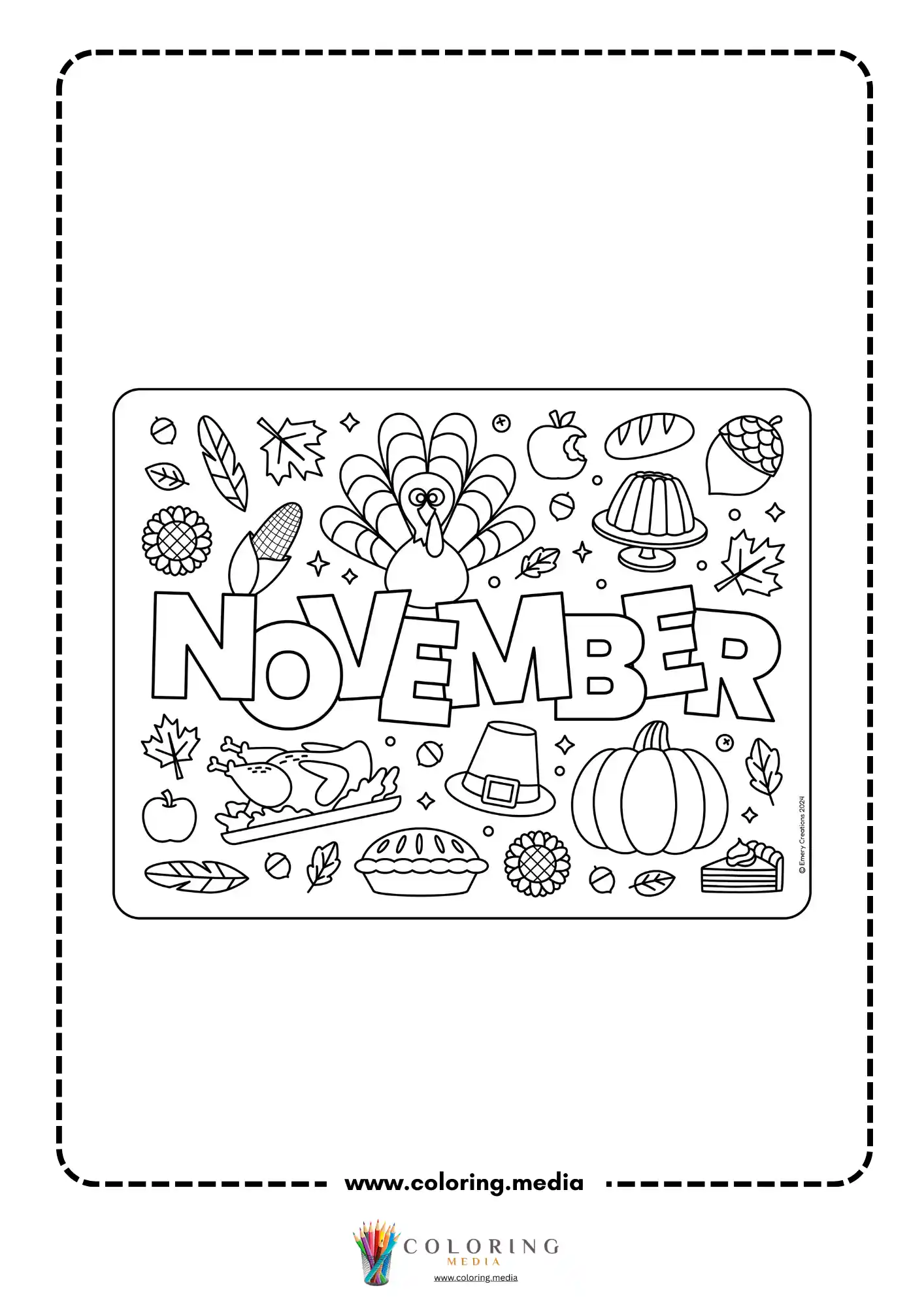 November Thanksgiving monthly coloring page