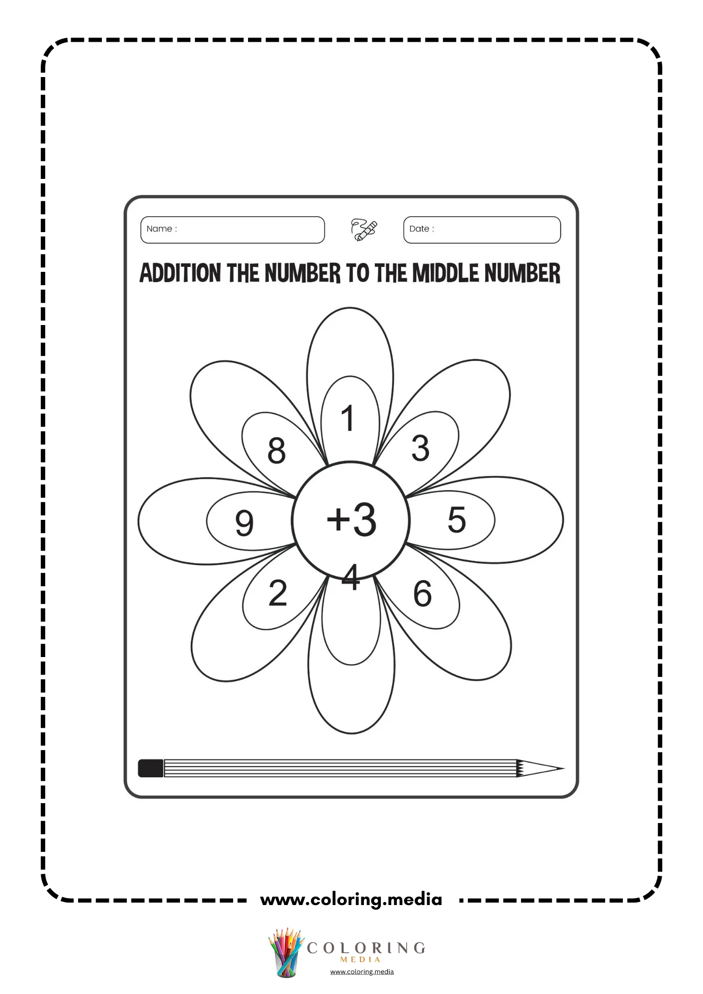 Addition flower worksheet page 21 with plus 1