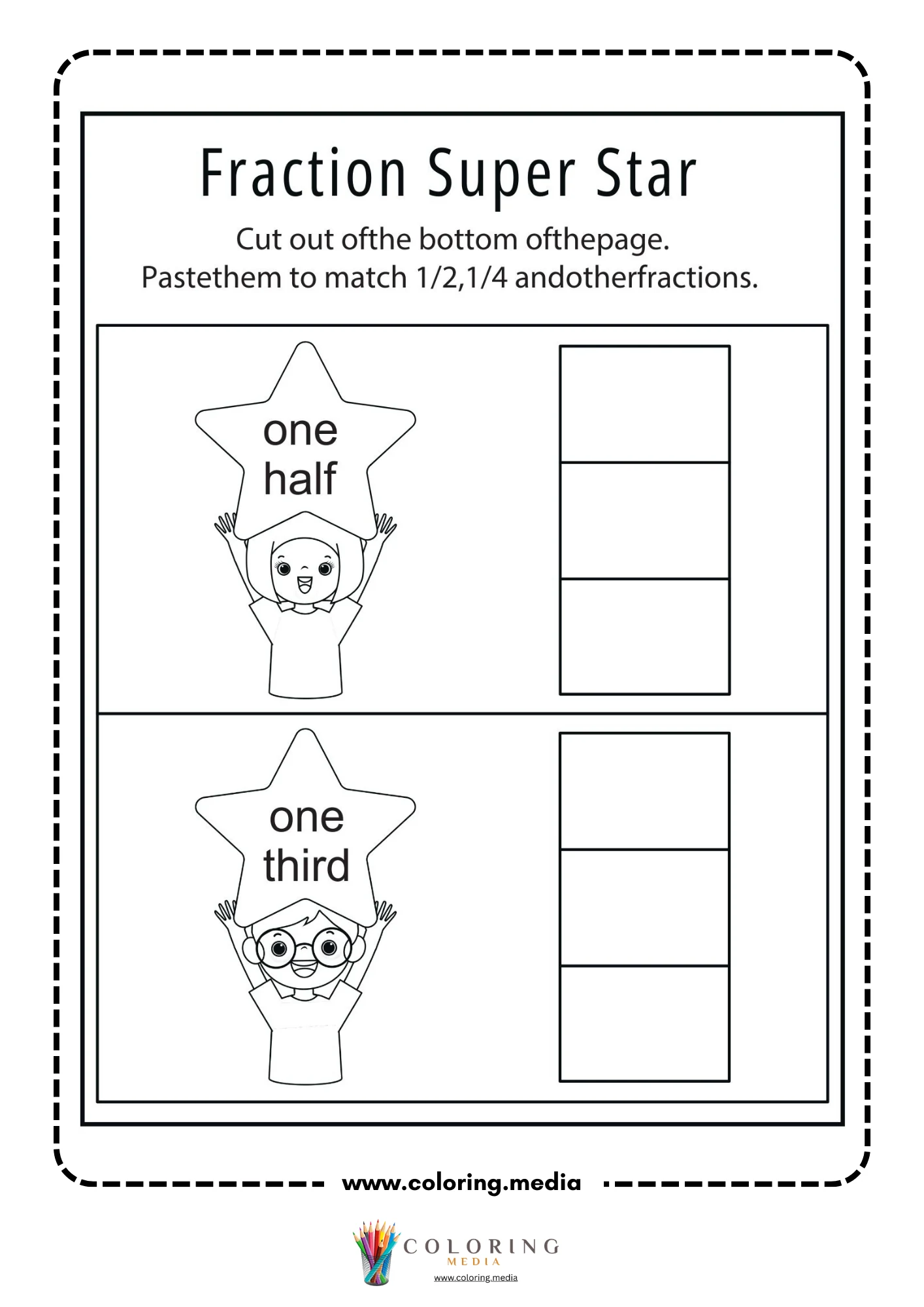 Cut and paste a fraction worksheet with shaded rectangles