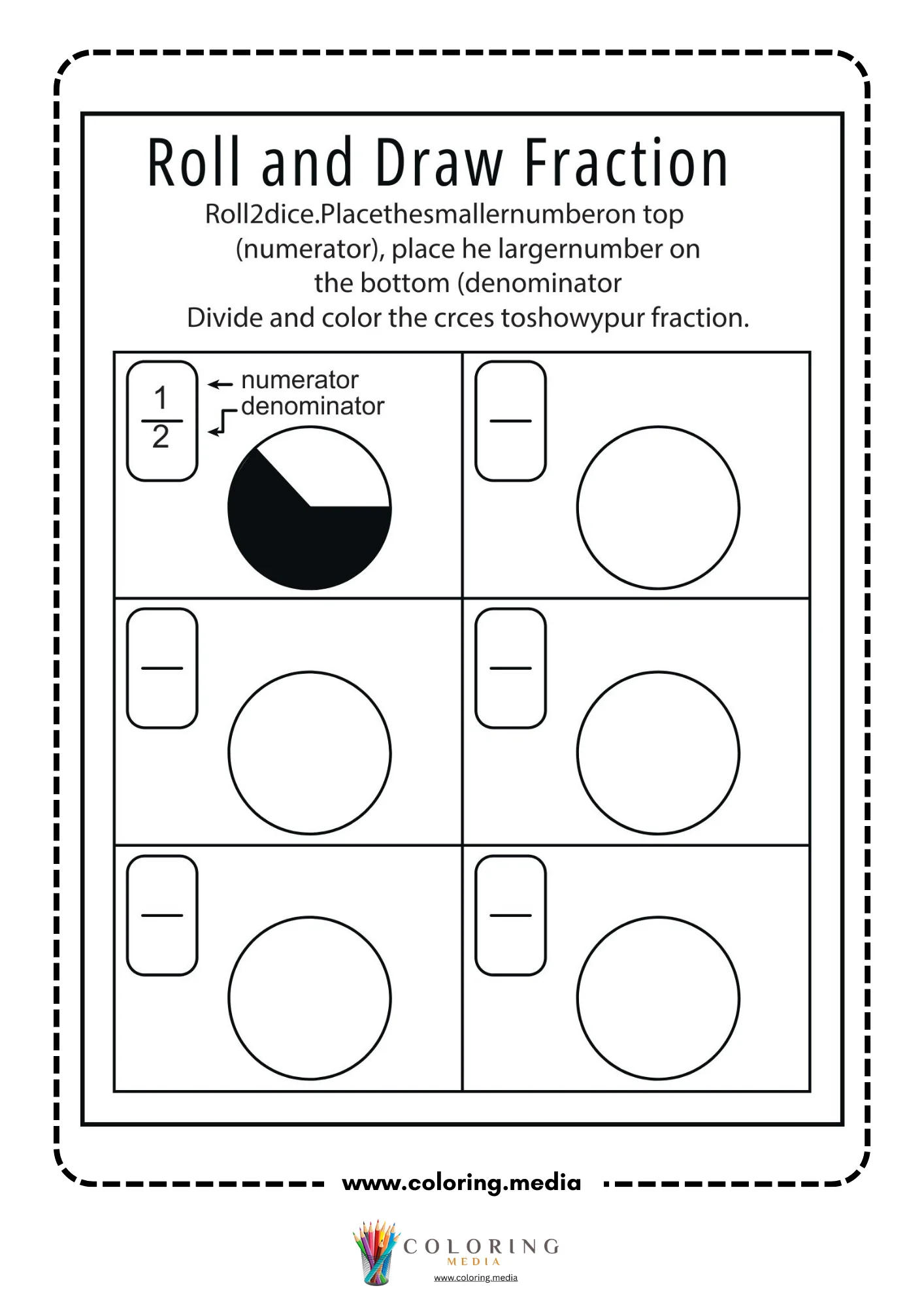 Color and compare different fractions worksheet