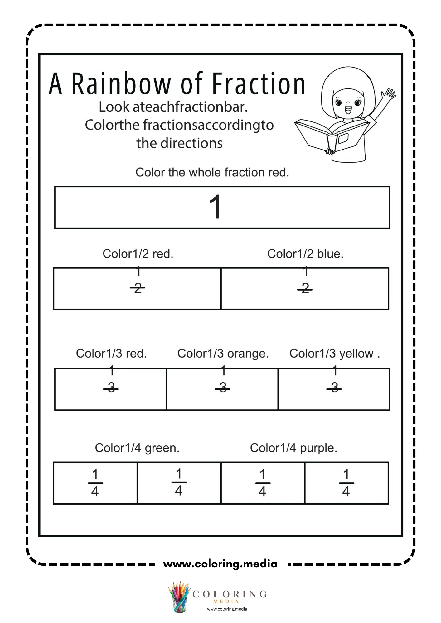 Multiple choice fractions worksheet with shaded circle fractions