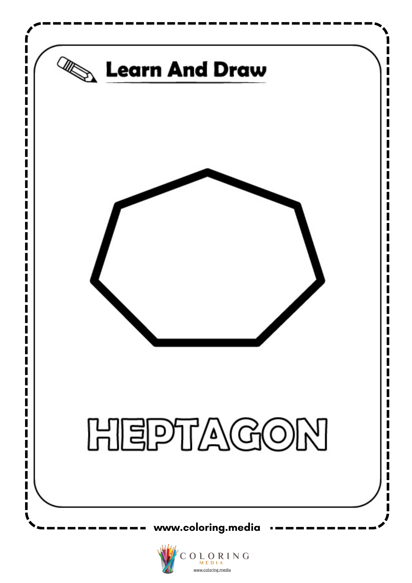 Learn and draw heptagon shape activity coloring page