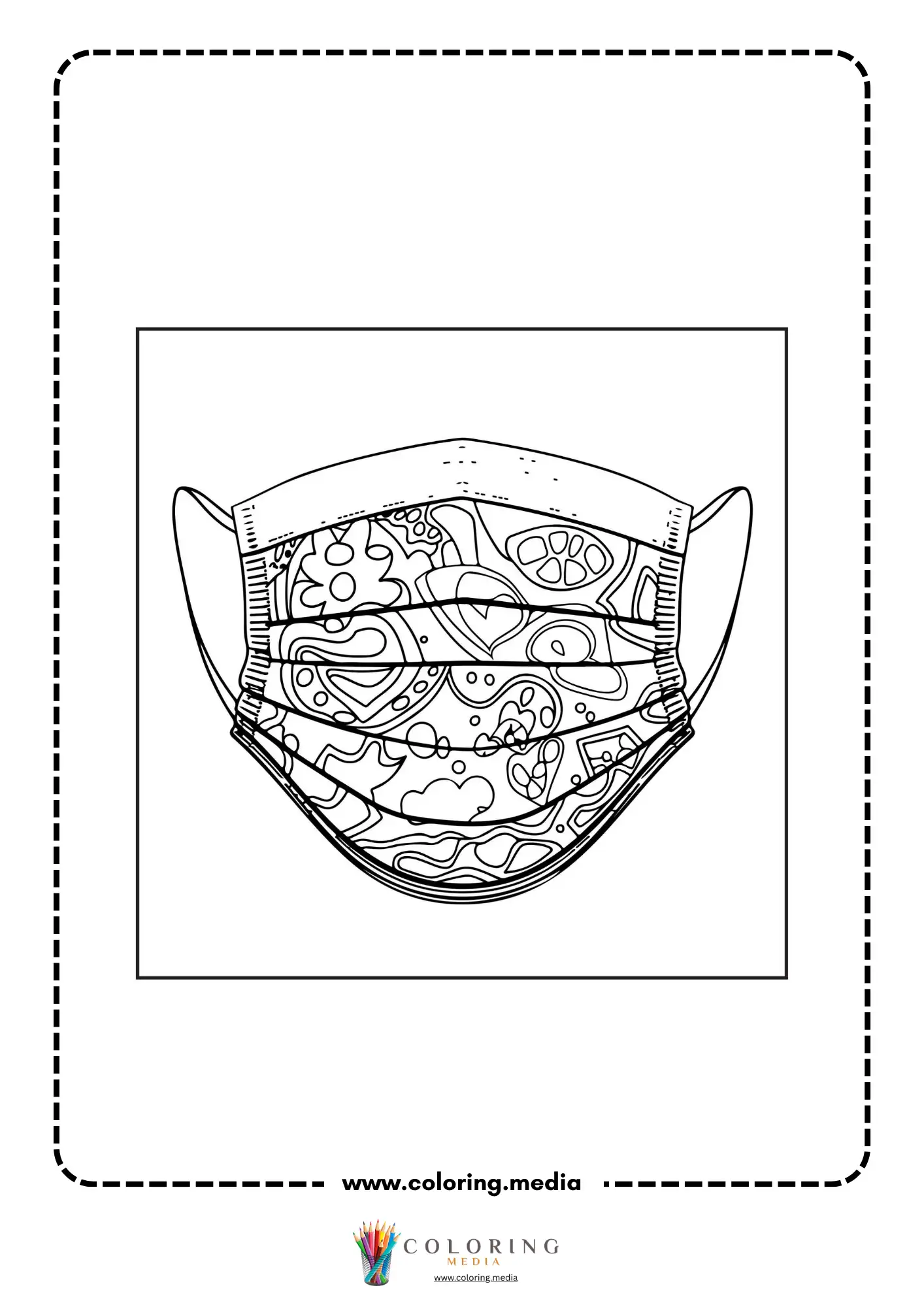 Medical coloring page with child patient and clinic tools