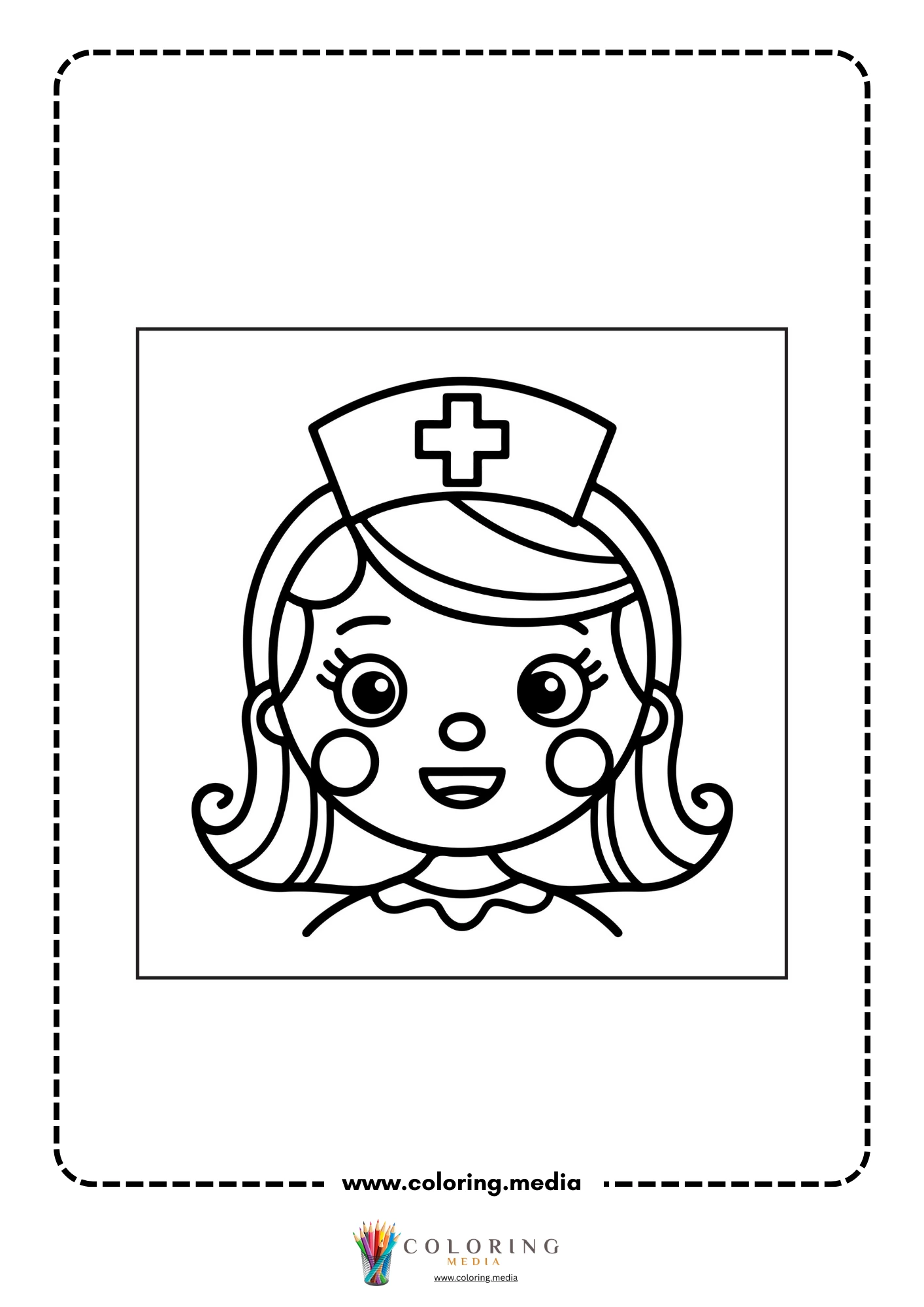 Medical coloring page with doctor and healthcare equipment