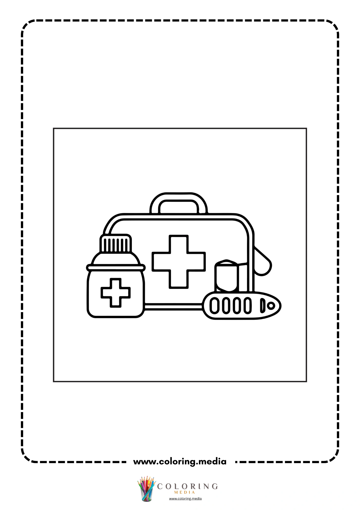 Medical coloring page with face mask and gloves