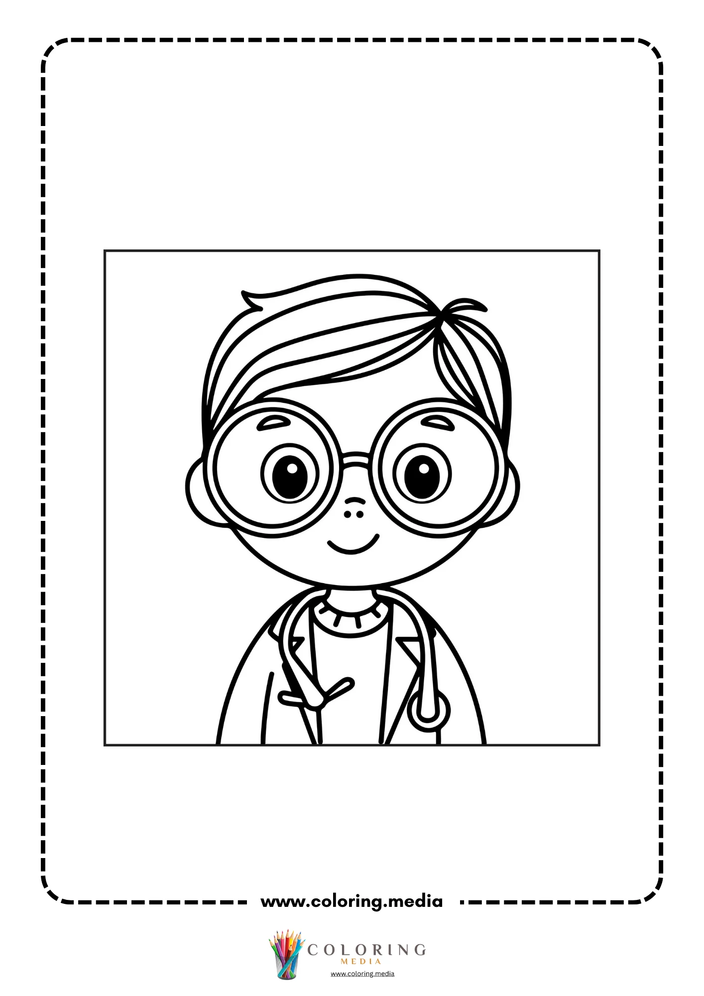 Medical coloring page with nurse and hospital supplies