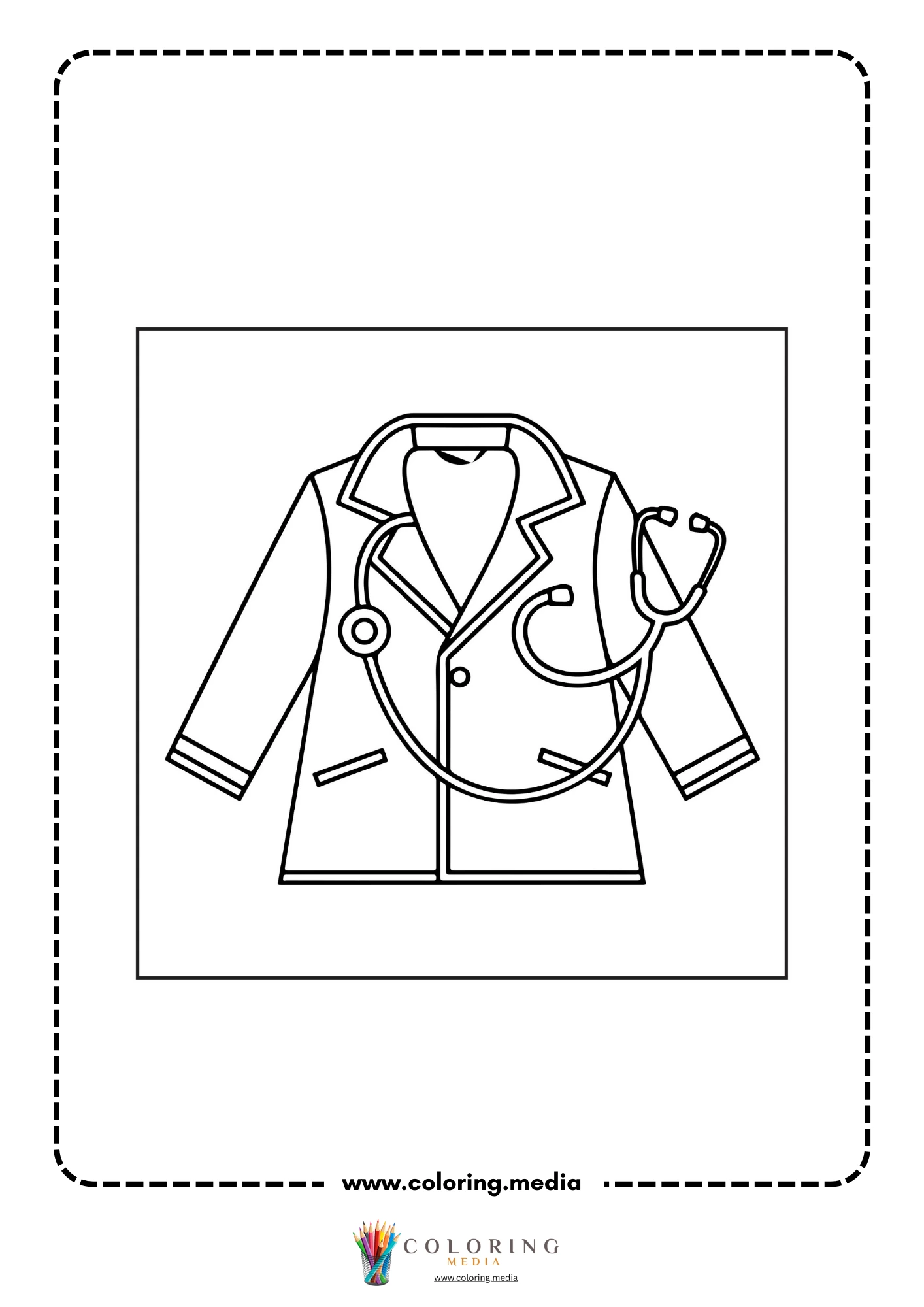 Medical coloring page with emergency care equipment