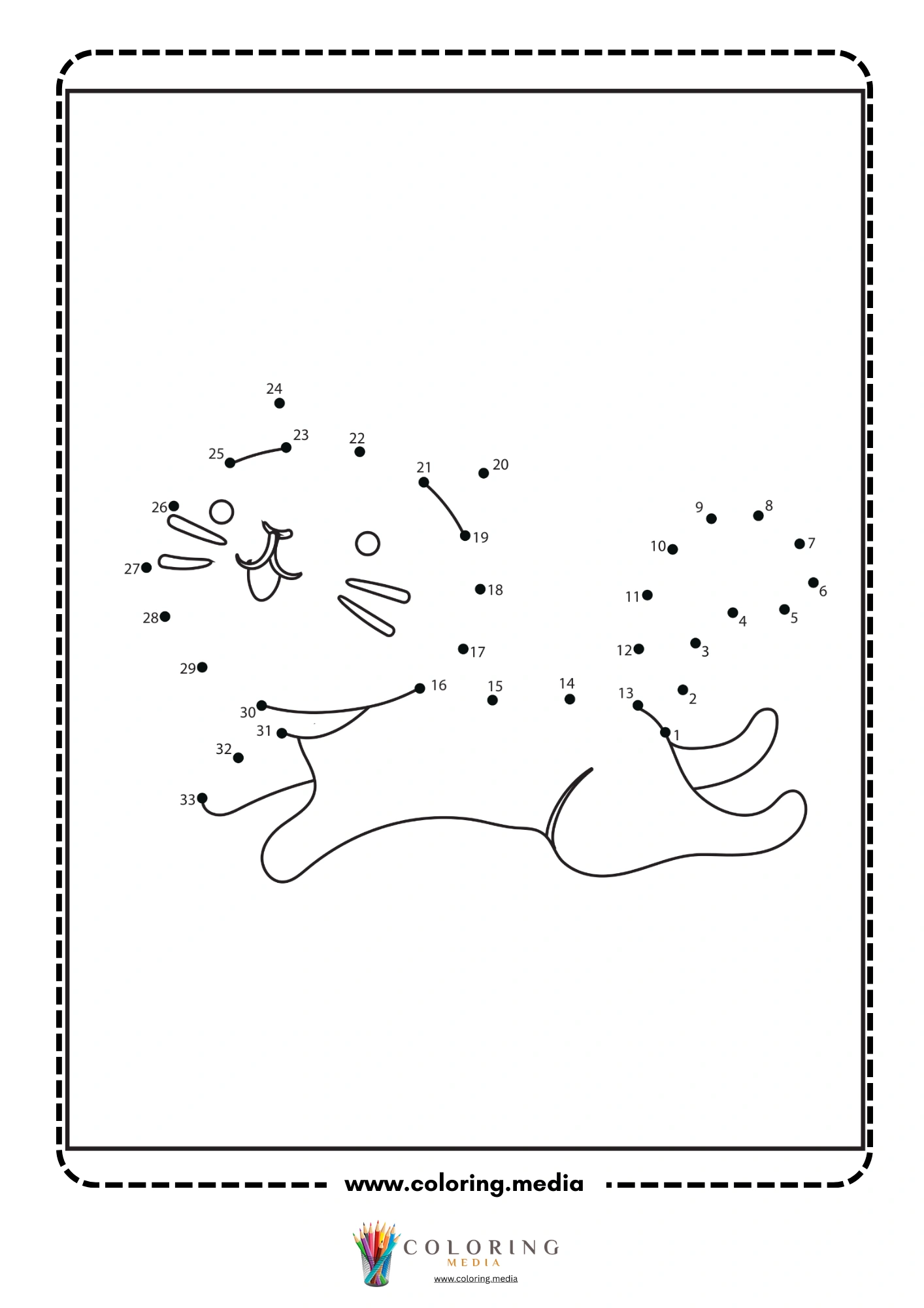 Dot-to-dot dog lying on its back playing