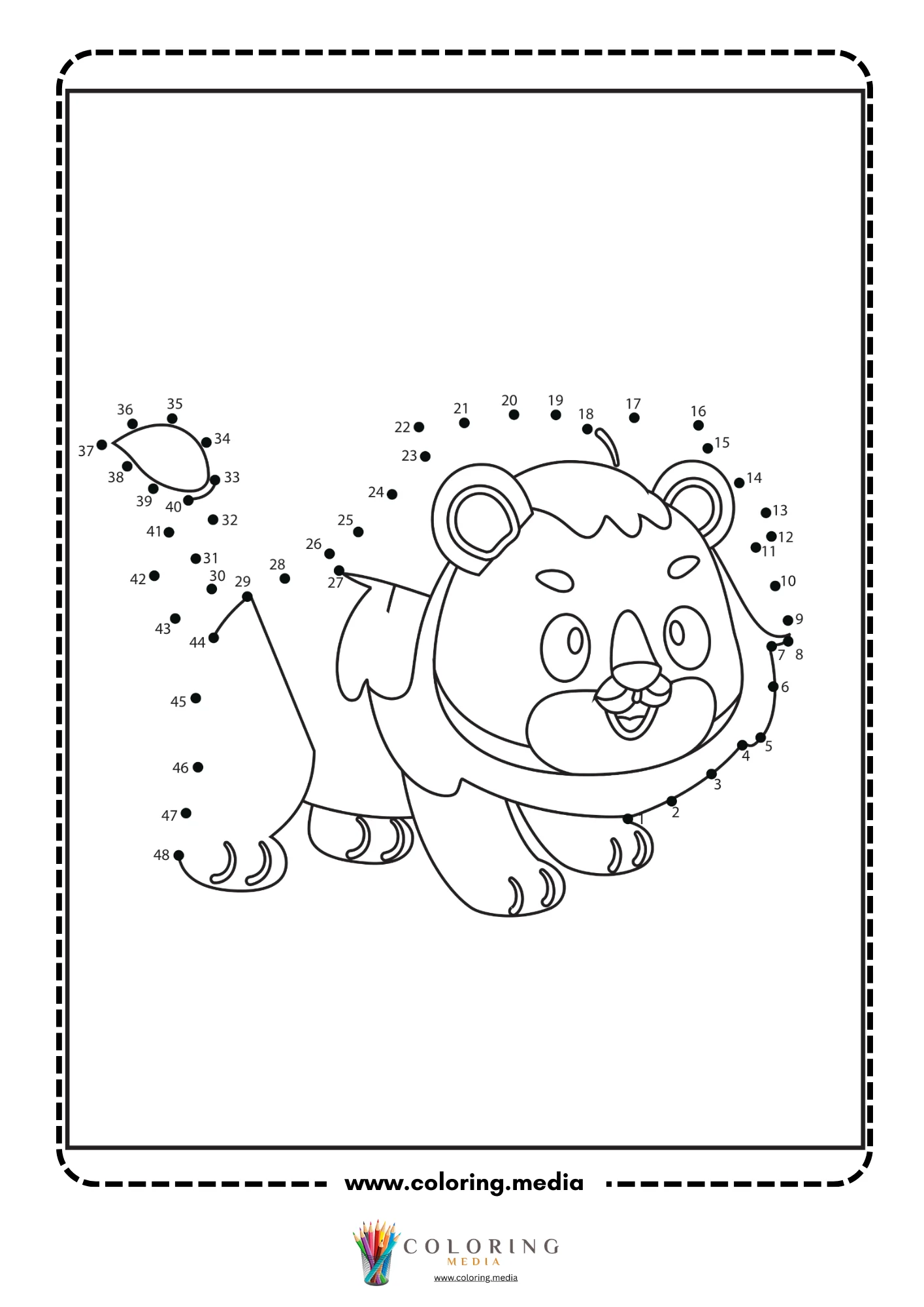 Dot-to-dot lion cub crouching with fluffy mane