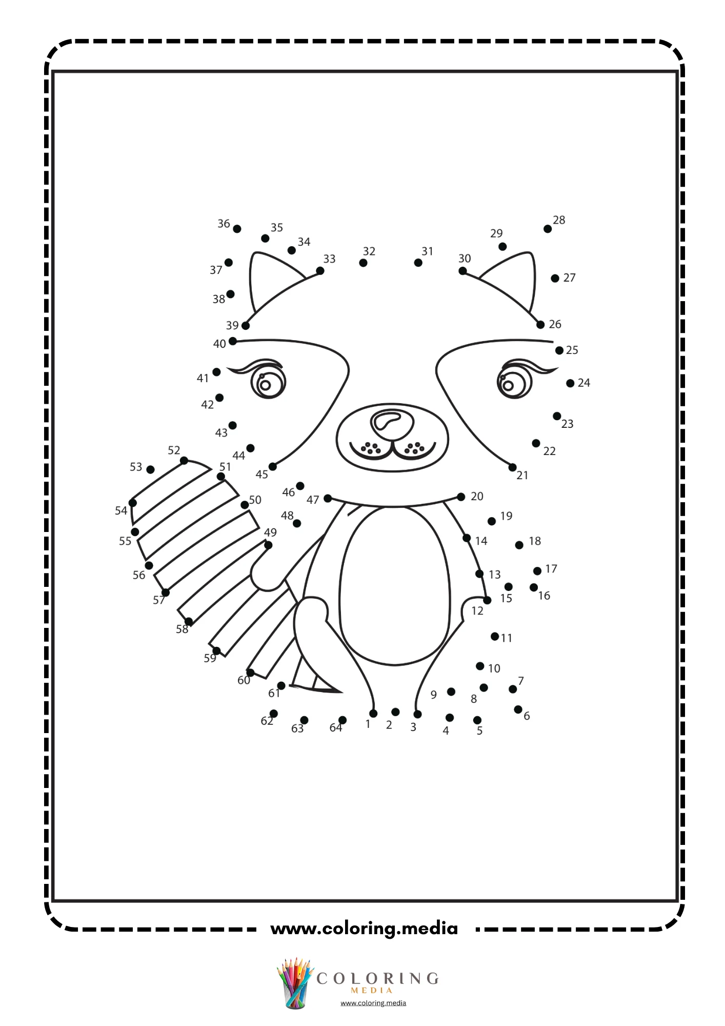 Dot-to-dot raccoon with striped ringed tail