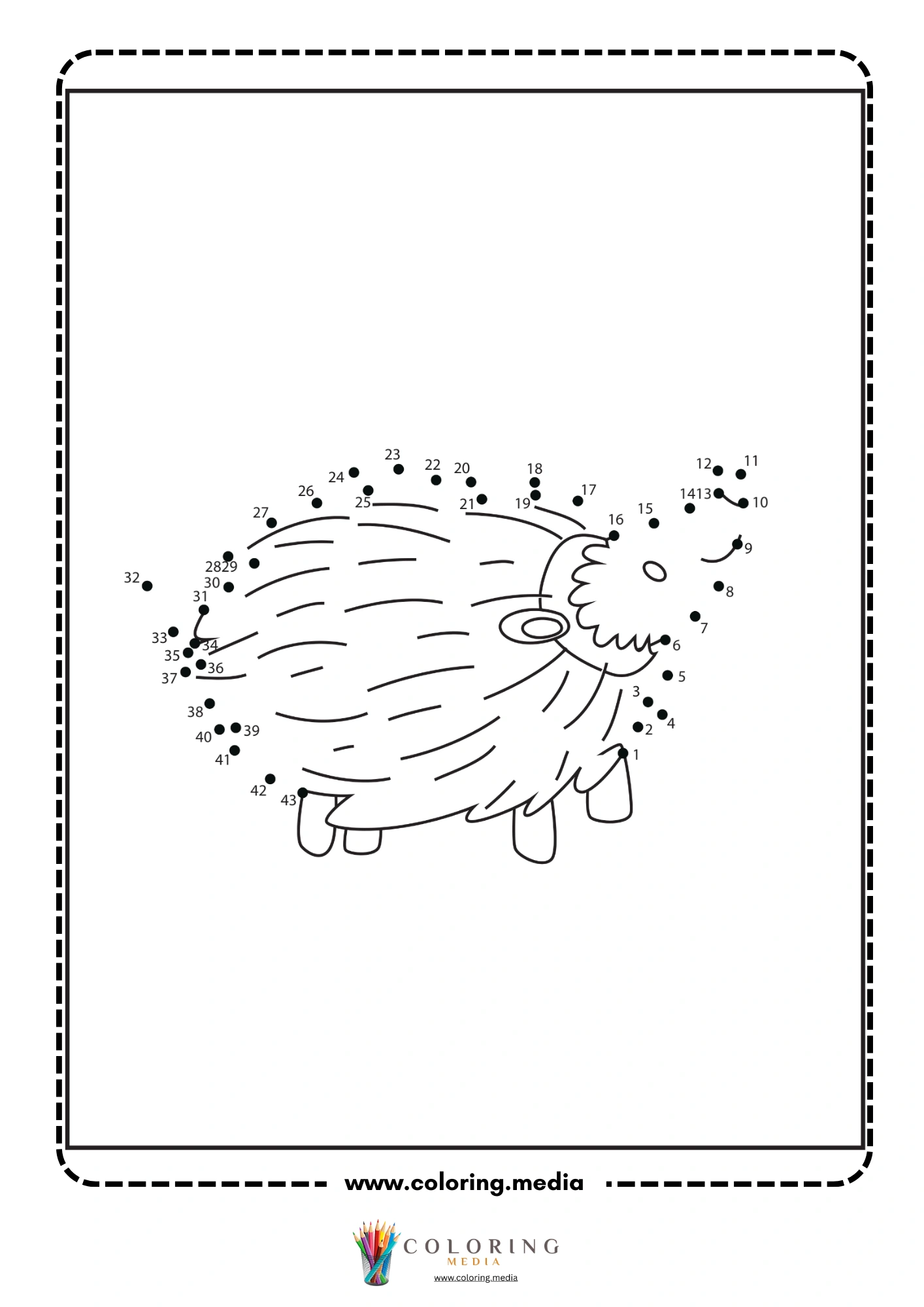 Dot-to-dot porcupine with quills radiating outward