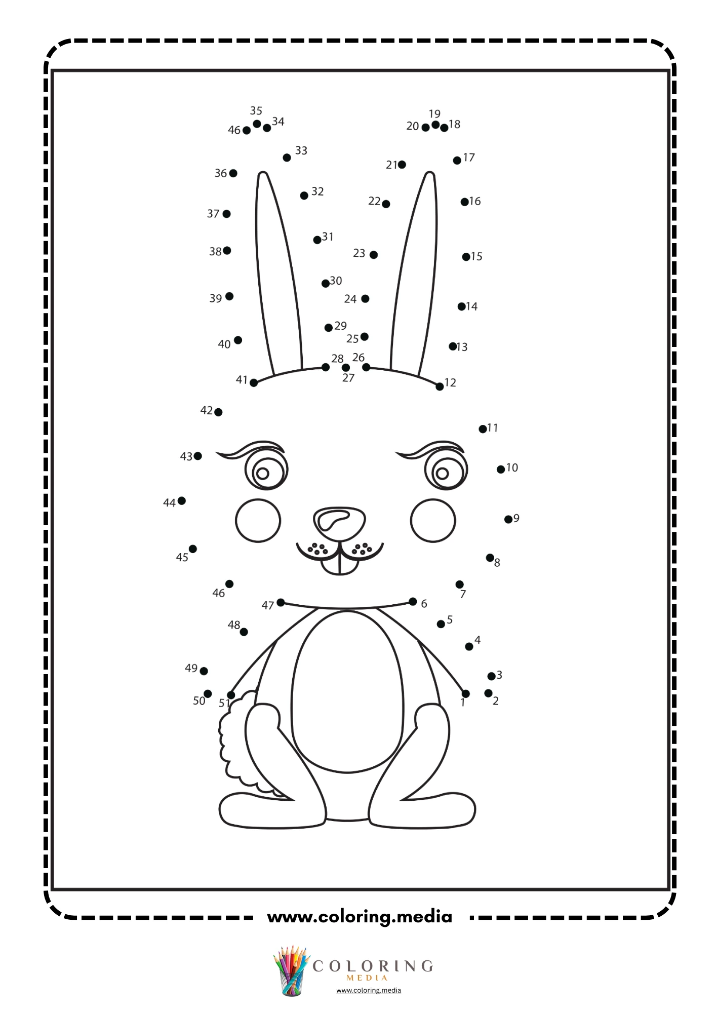 Dot-to-dot rabbit sitting with tall upright ears