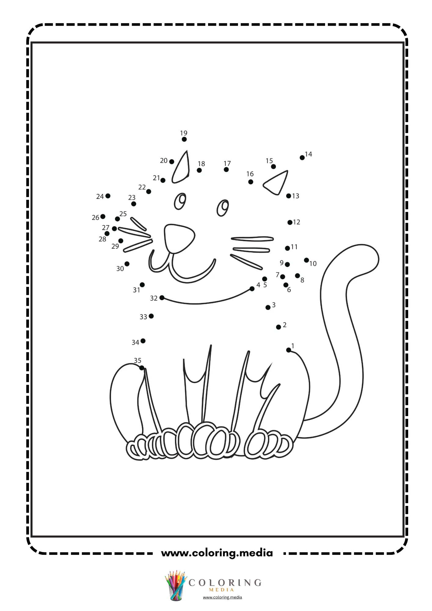 Dot-to-dot cat face close-up with whiskers and markings