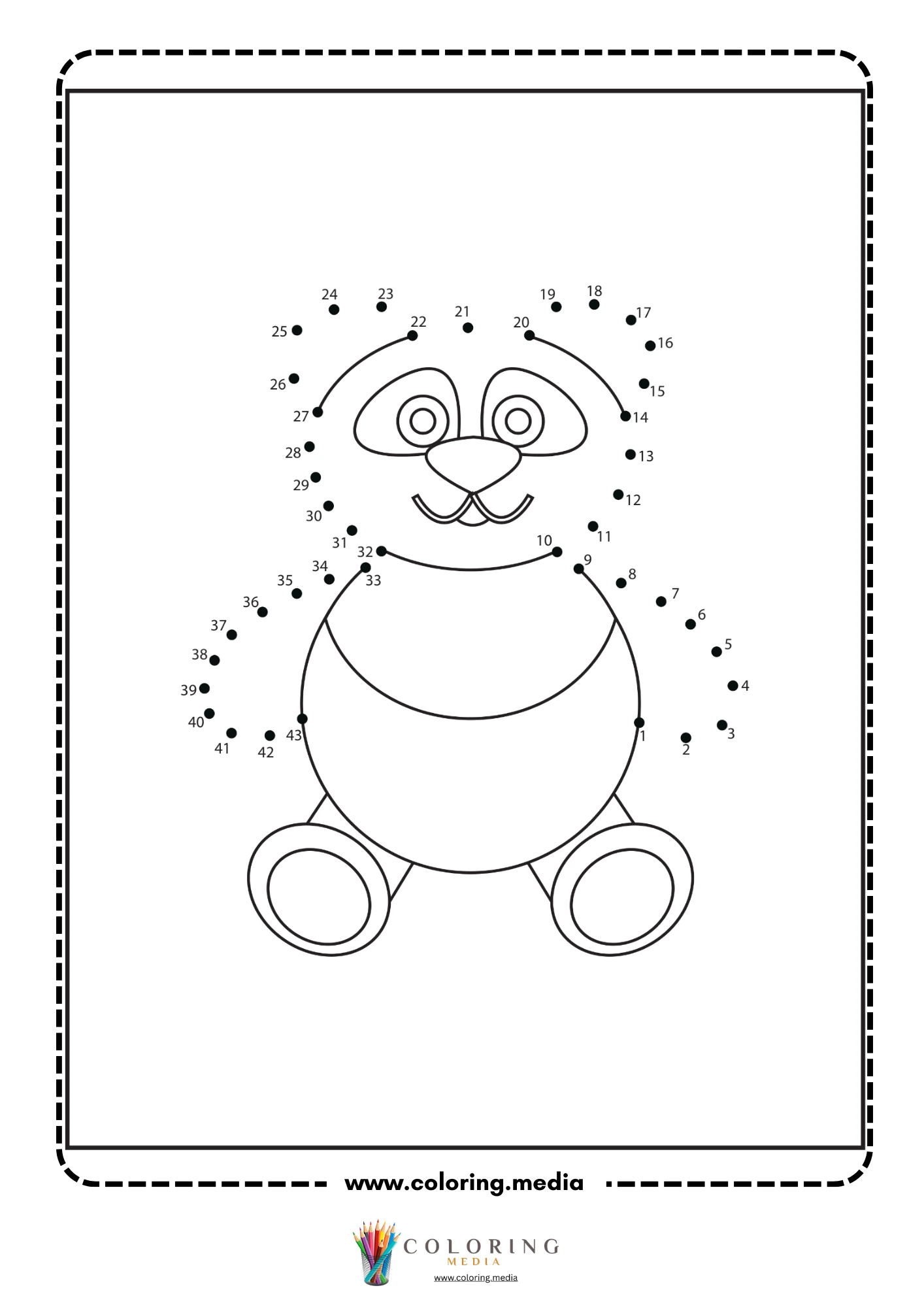 Dot-to-dot panda sitting upright with round body