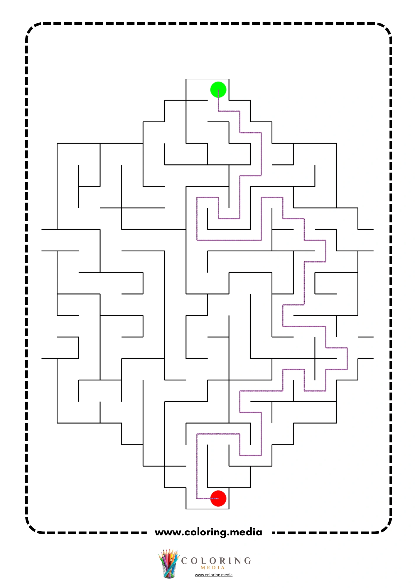Solved star maze activity page with purple path
