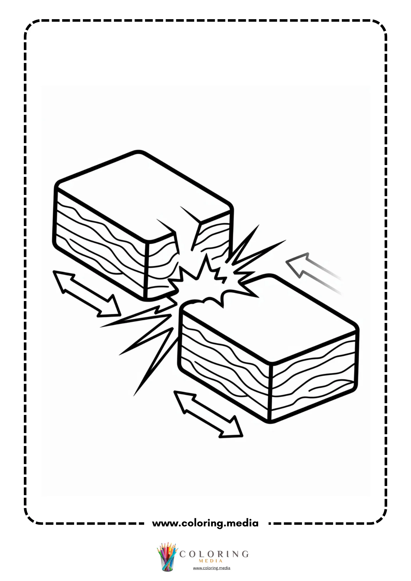Earthquake coloring page with neighborhood earthquake scene
