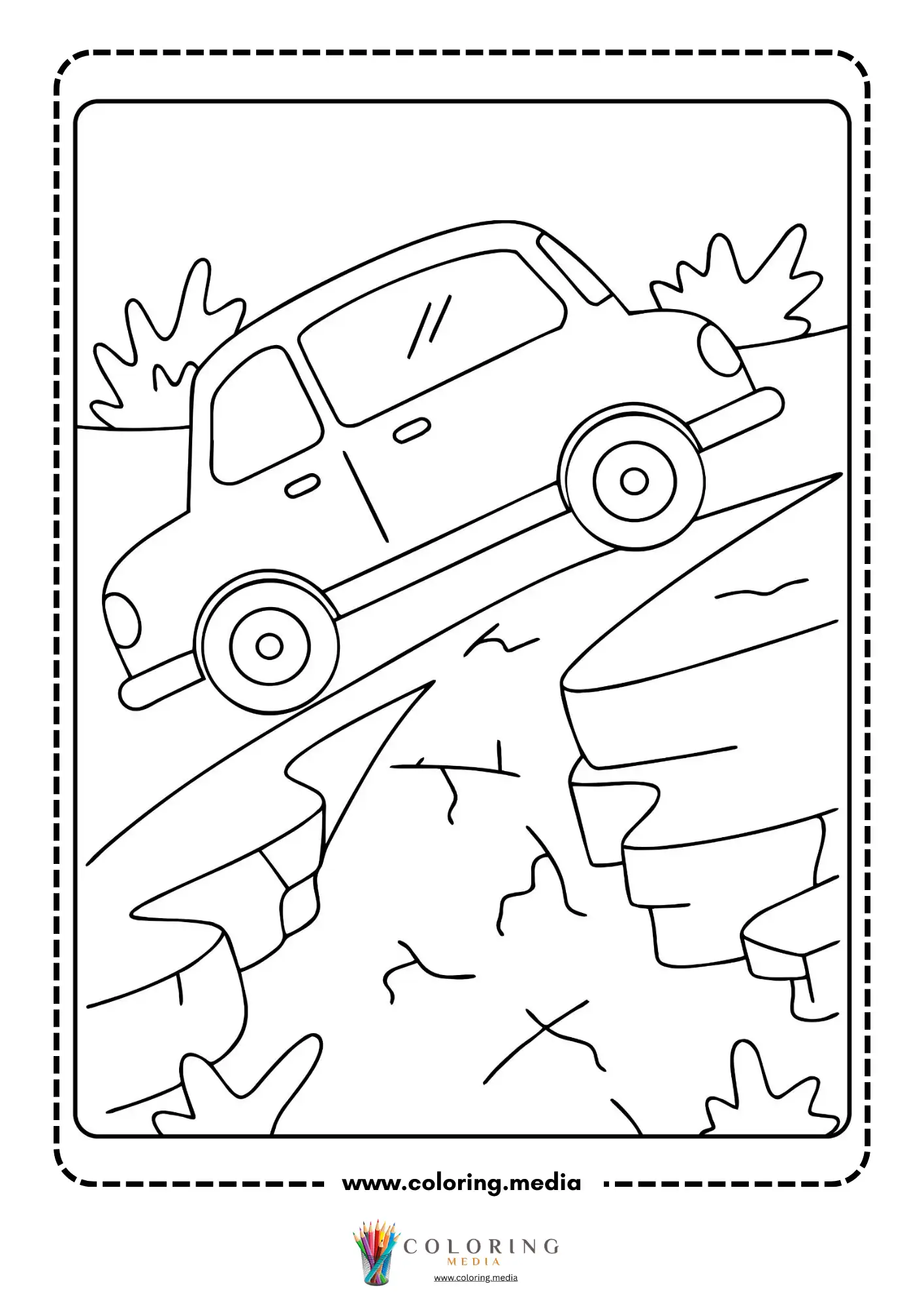 Earthquake coloring page with ground shaking illustration