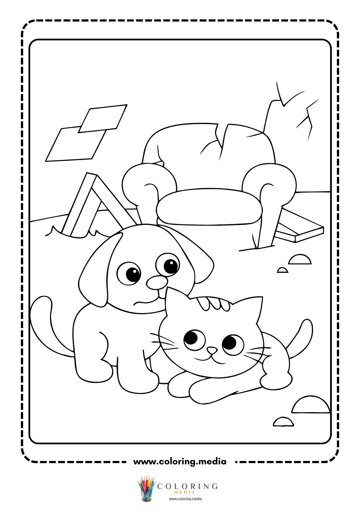 Earthquake coloring page with jagged earthquake cracks