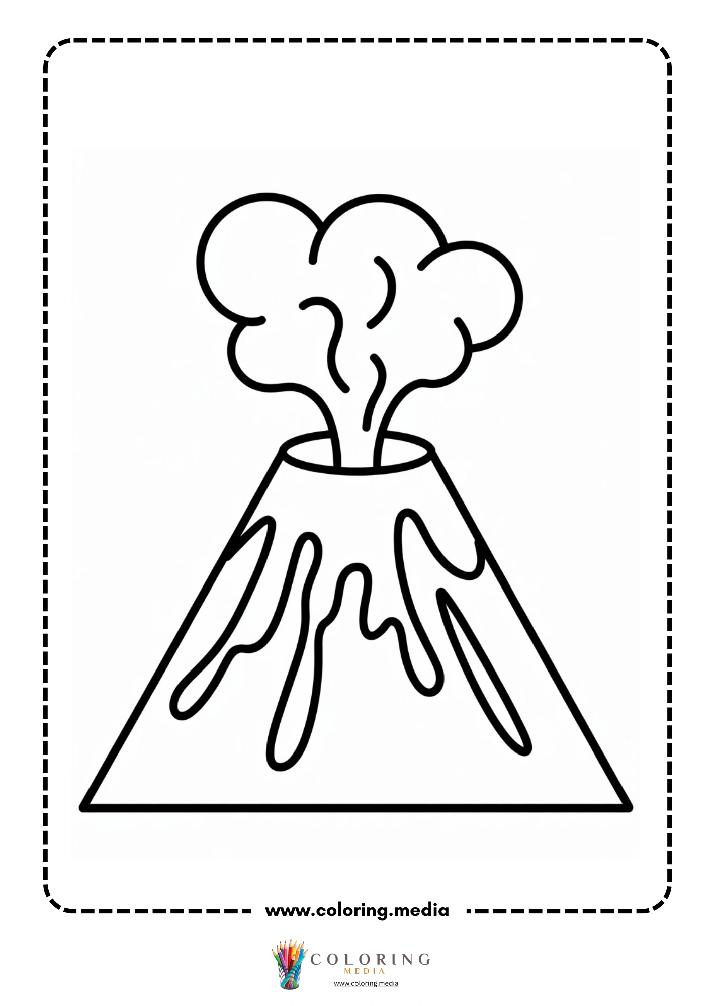 Volcano coloring page with cartoon volcano eruption