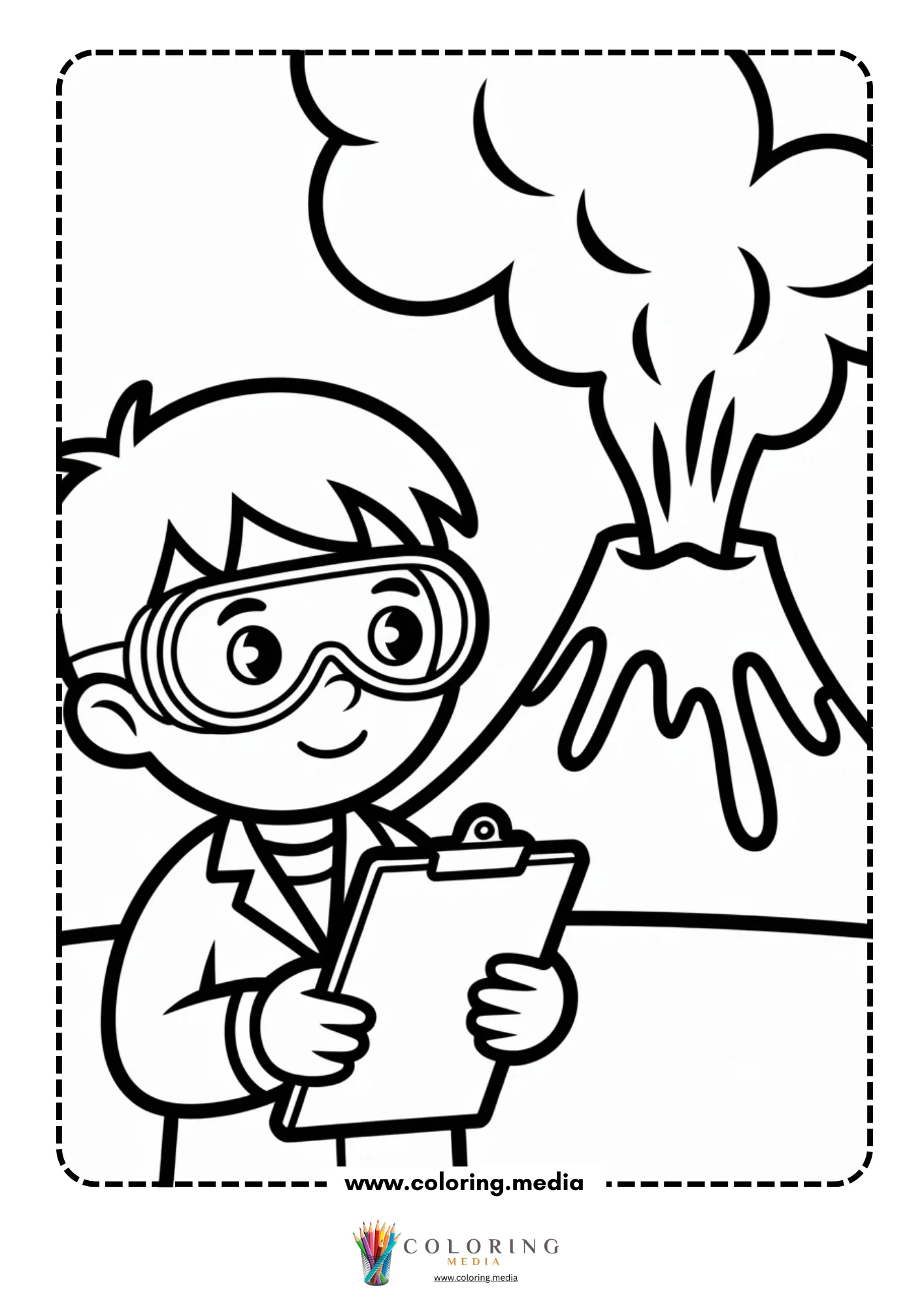 Volcano coloring page with erupting crater and falling lava