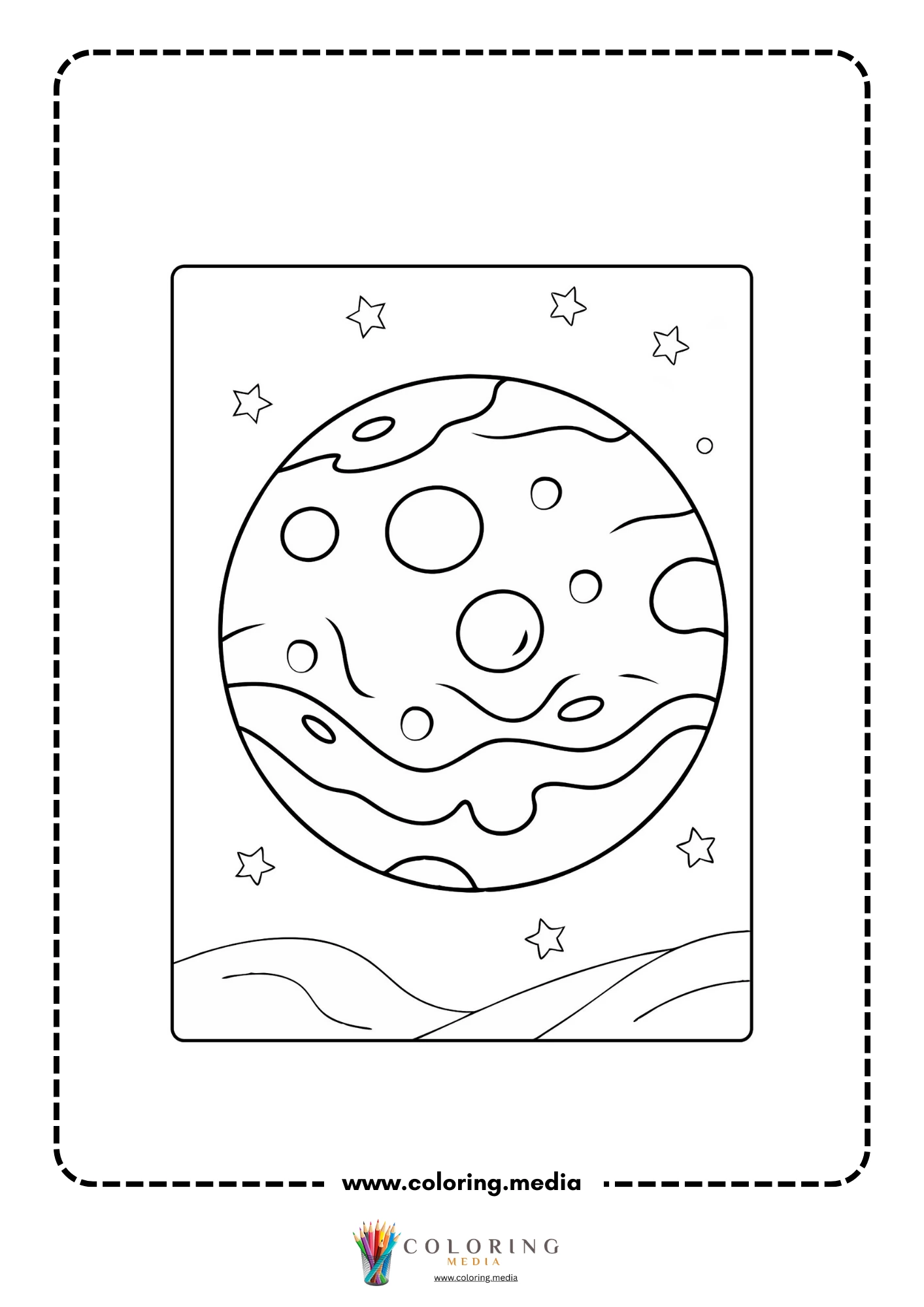 Solar system coloring page with telescope viewing planets