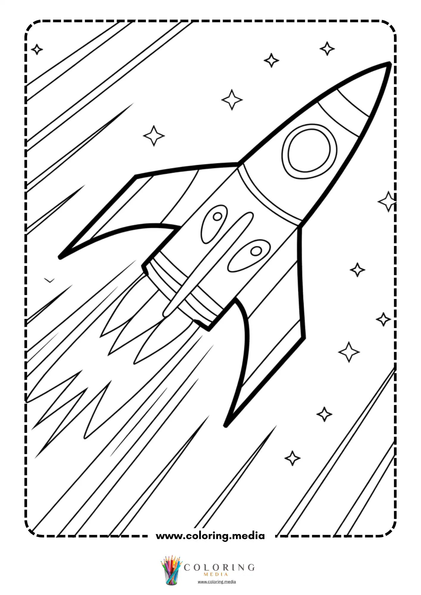 Spaceship coloring page with spacecraft floating in orbit