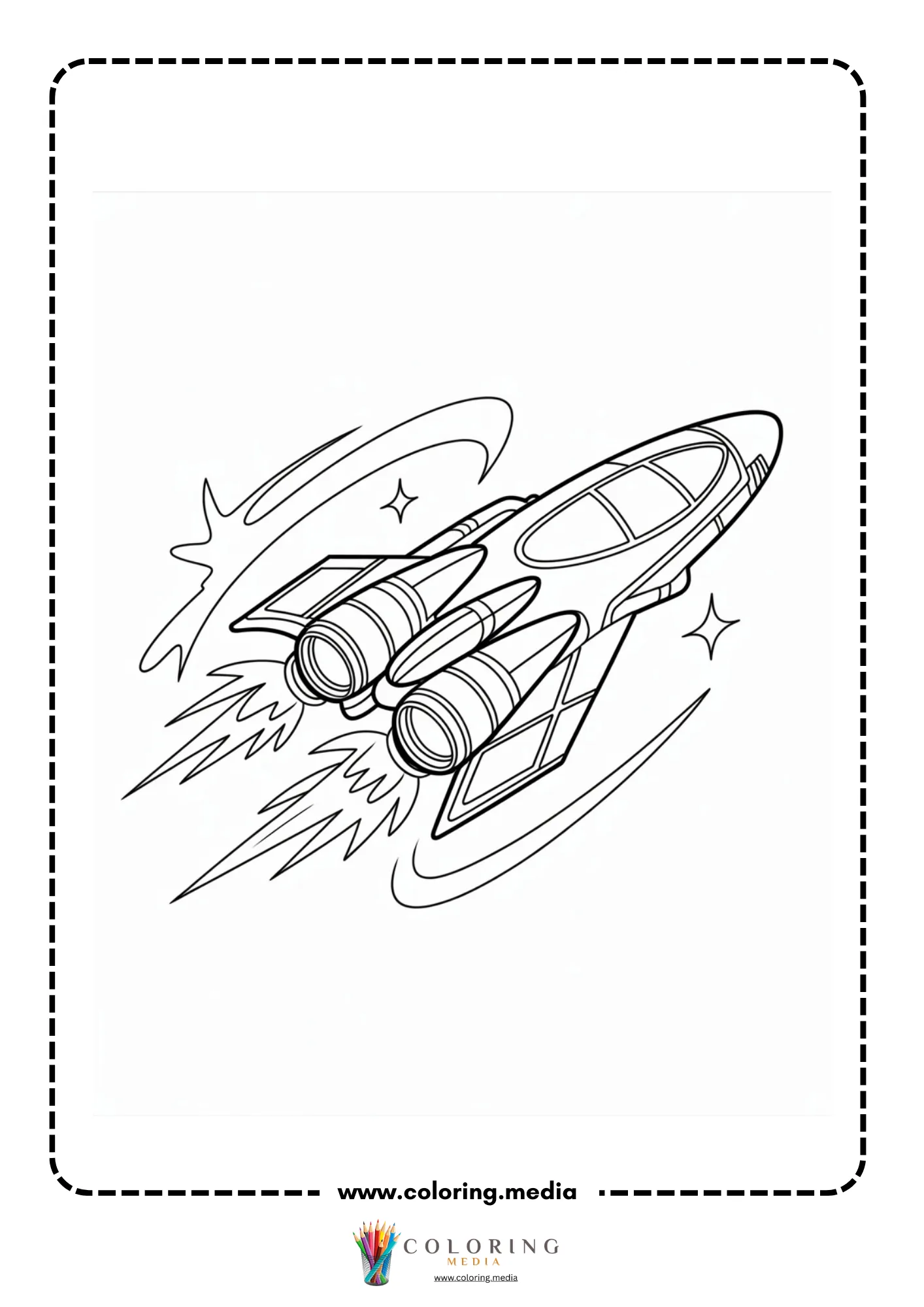 Spaceship coloring page with space capsule and control panels