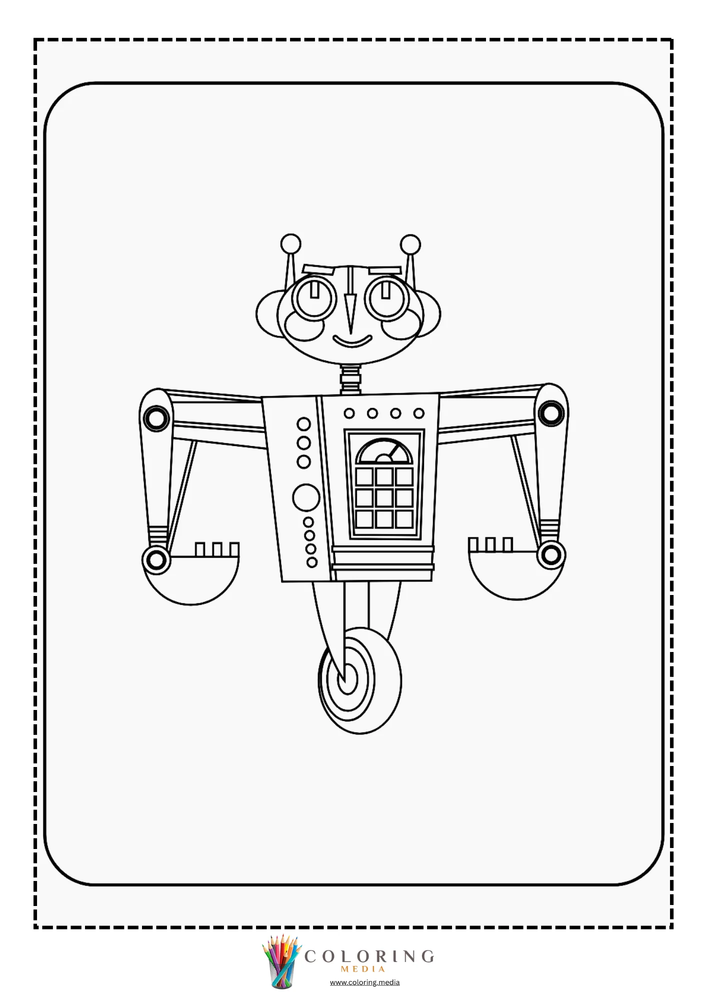 Cute robots coloring page with robot face and curly antenna