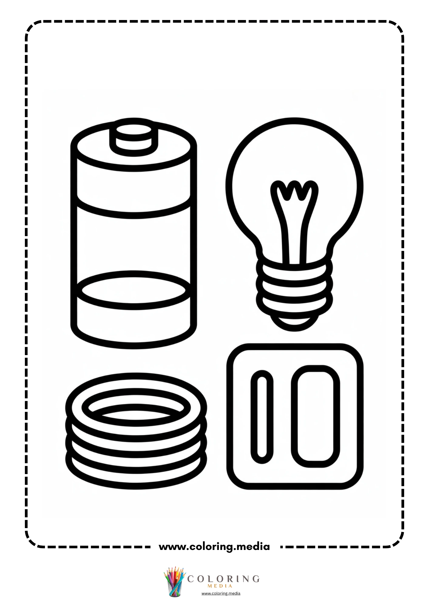 Electronic coloring page with electrical device and cable