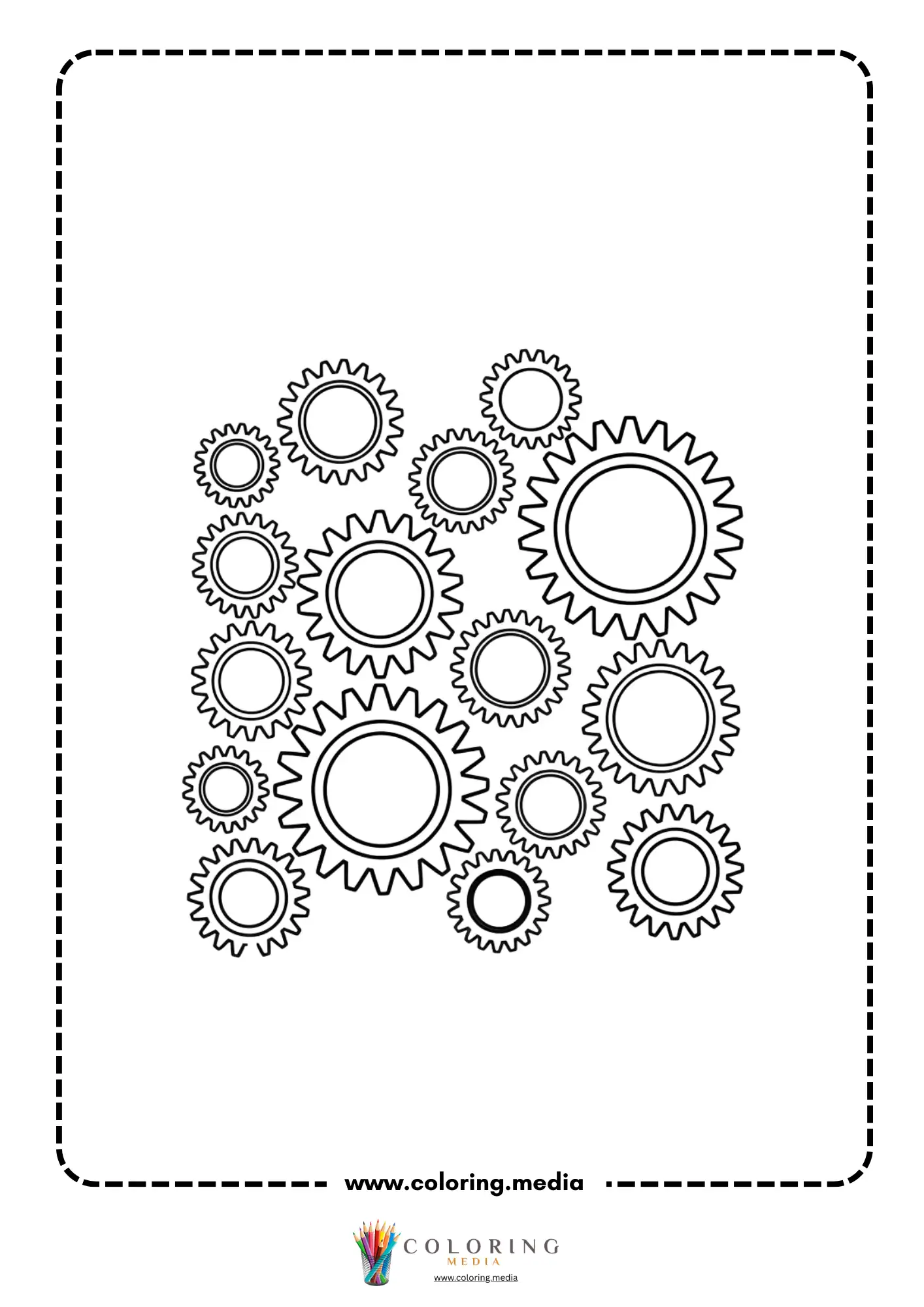 Gear coloring page with gears arranged like a machine