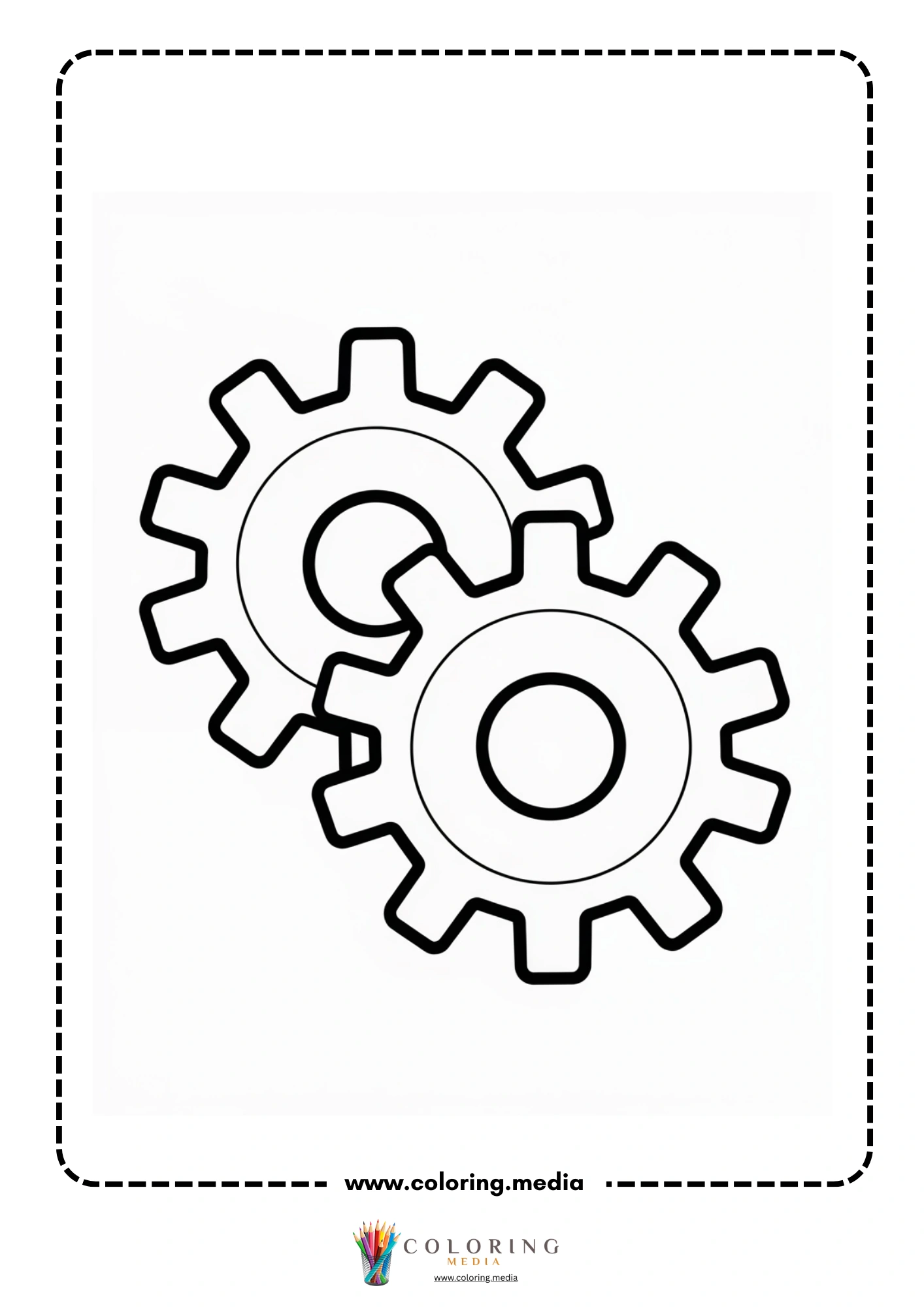 Gear coloring page with mechanic tools and round gears