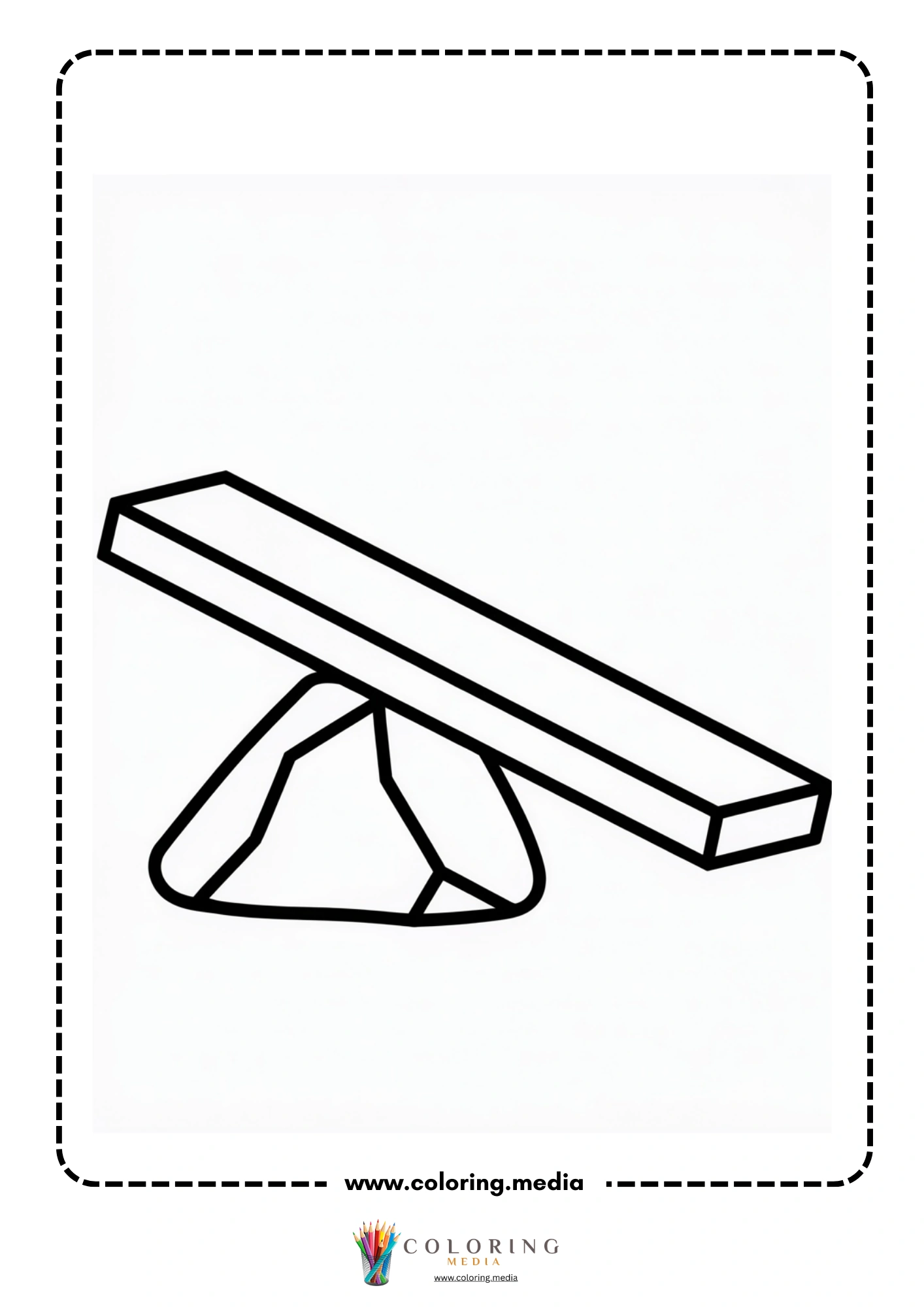 Levers coloring page with wooden beam balanced on a rock fulcrum