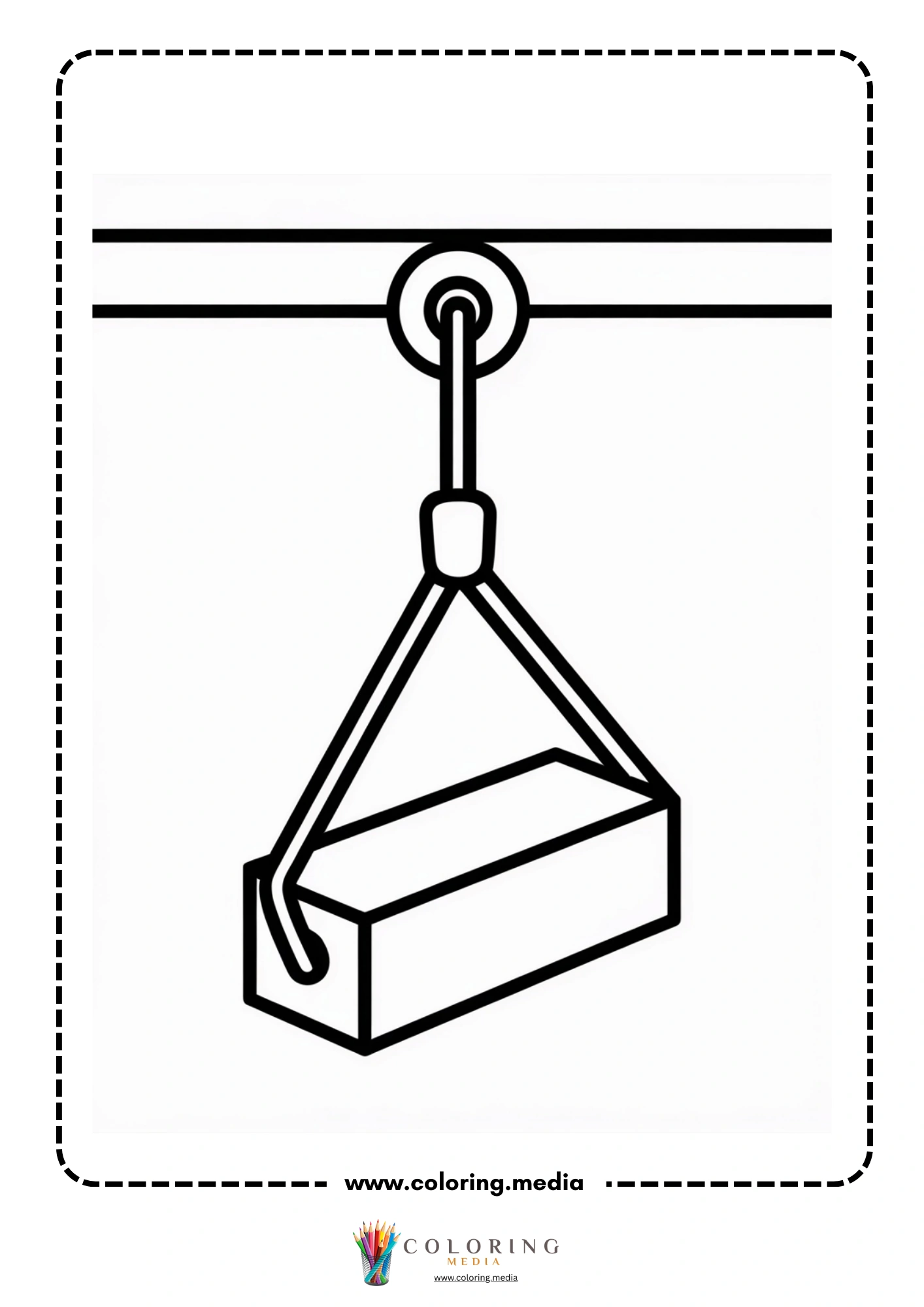 Simple machines coloring page with wheel and axle diagram
