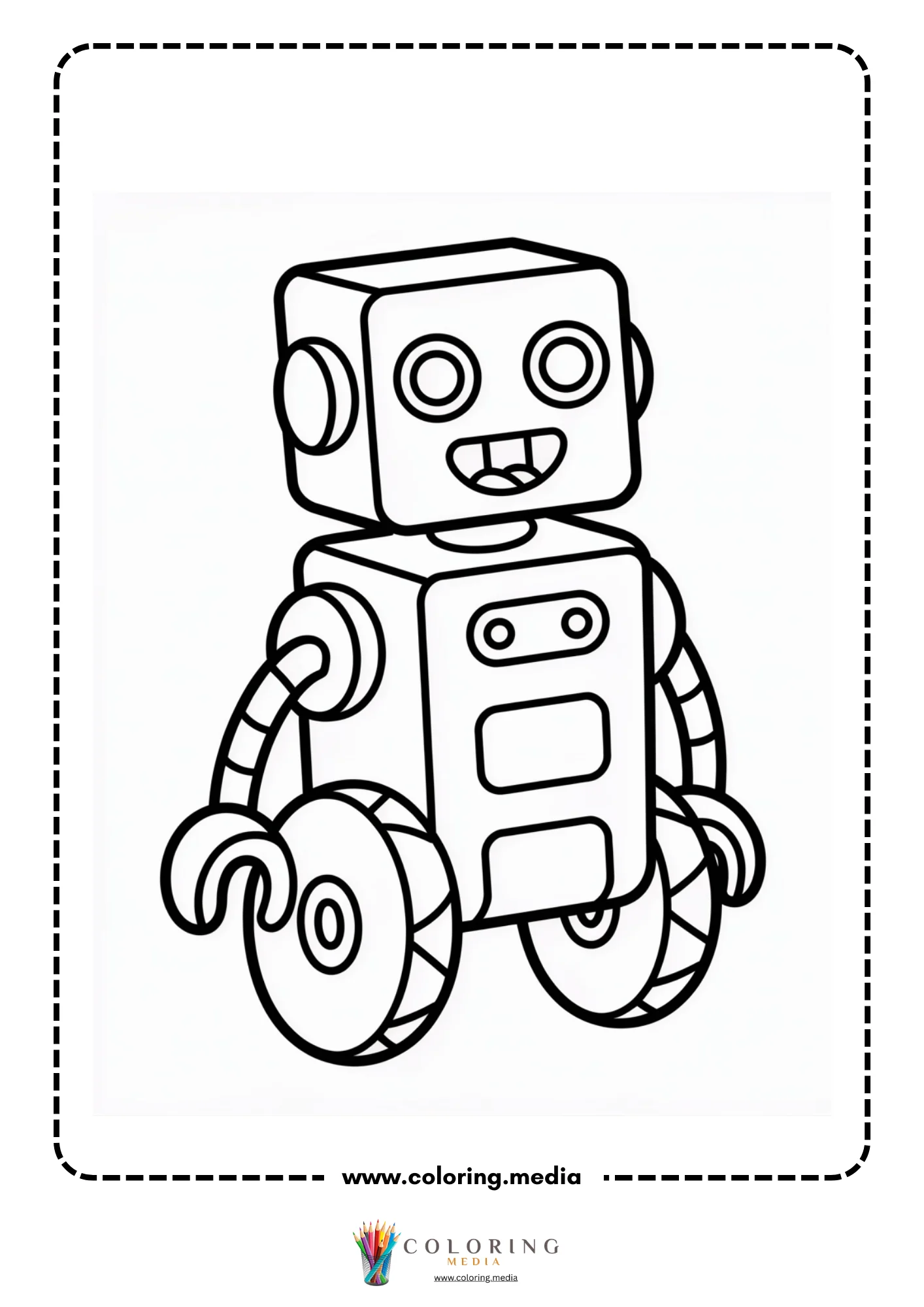 Technology coloring page with computer, tablet, and gadgets